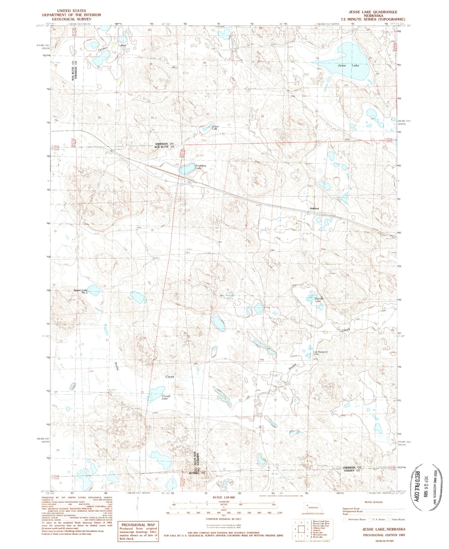 Classic USGS Jesse Lake Nebraska 7.5'x7.5' Topo Map Image