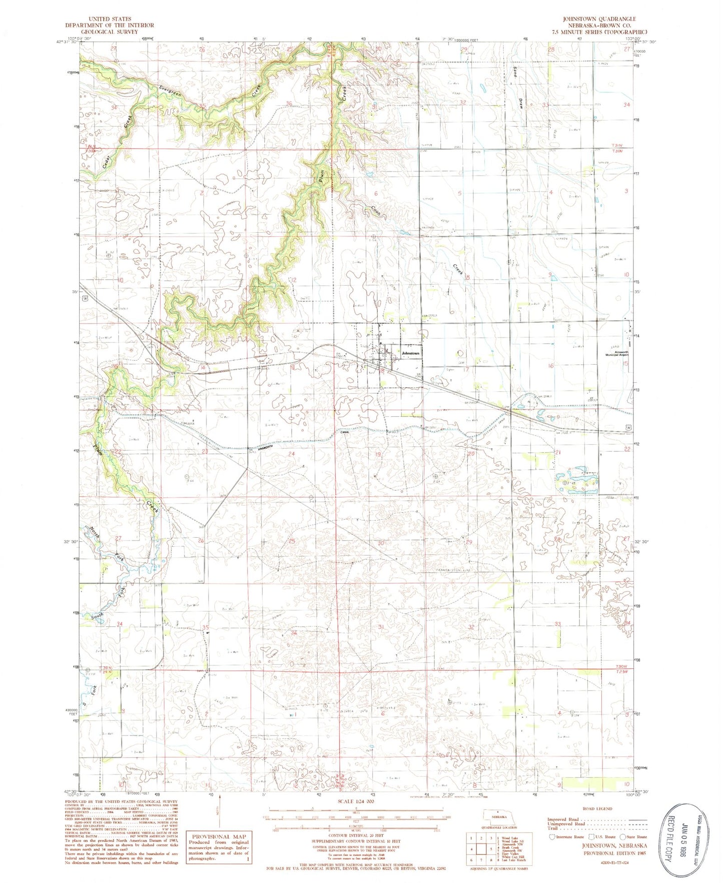Classic USGS Johnstown Nebraska 7.5'x7.5' Topo Map Image