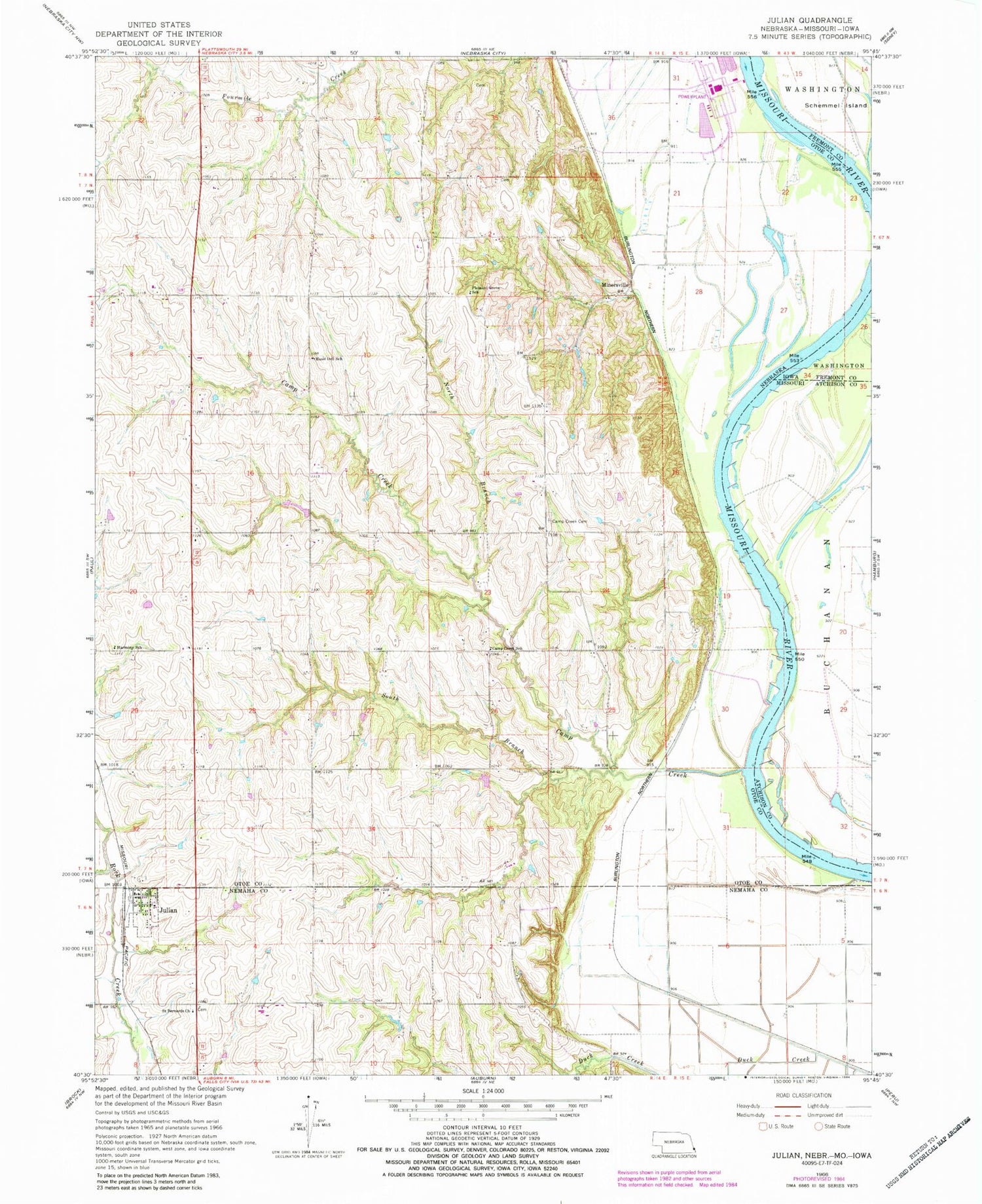 Classic USGS Julian Nebraska 7.5'x7.5' Topo Map Image
