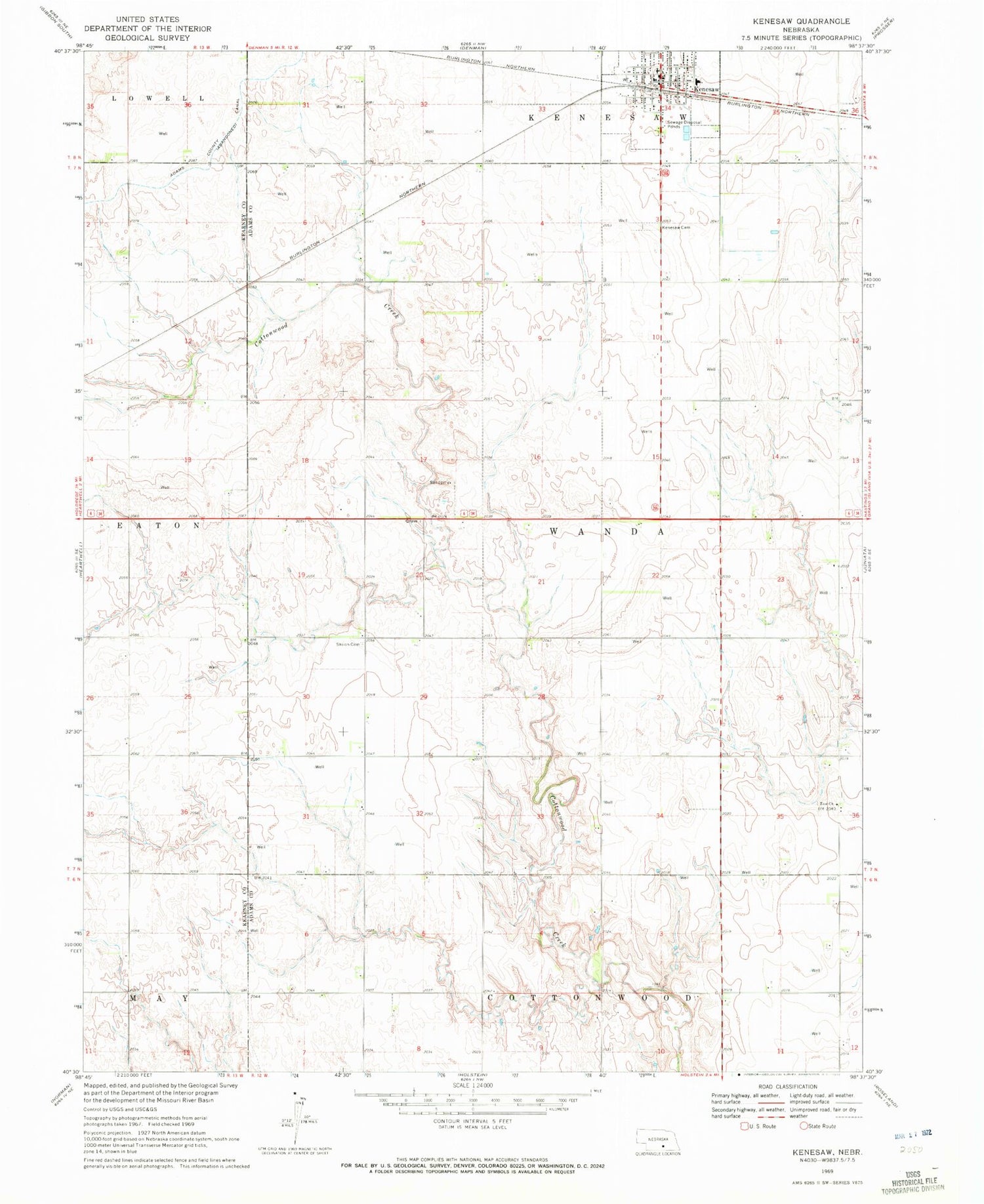 Classic USGS Kenesaw Nebraska 7.5'x7.5' Topo Map Image