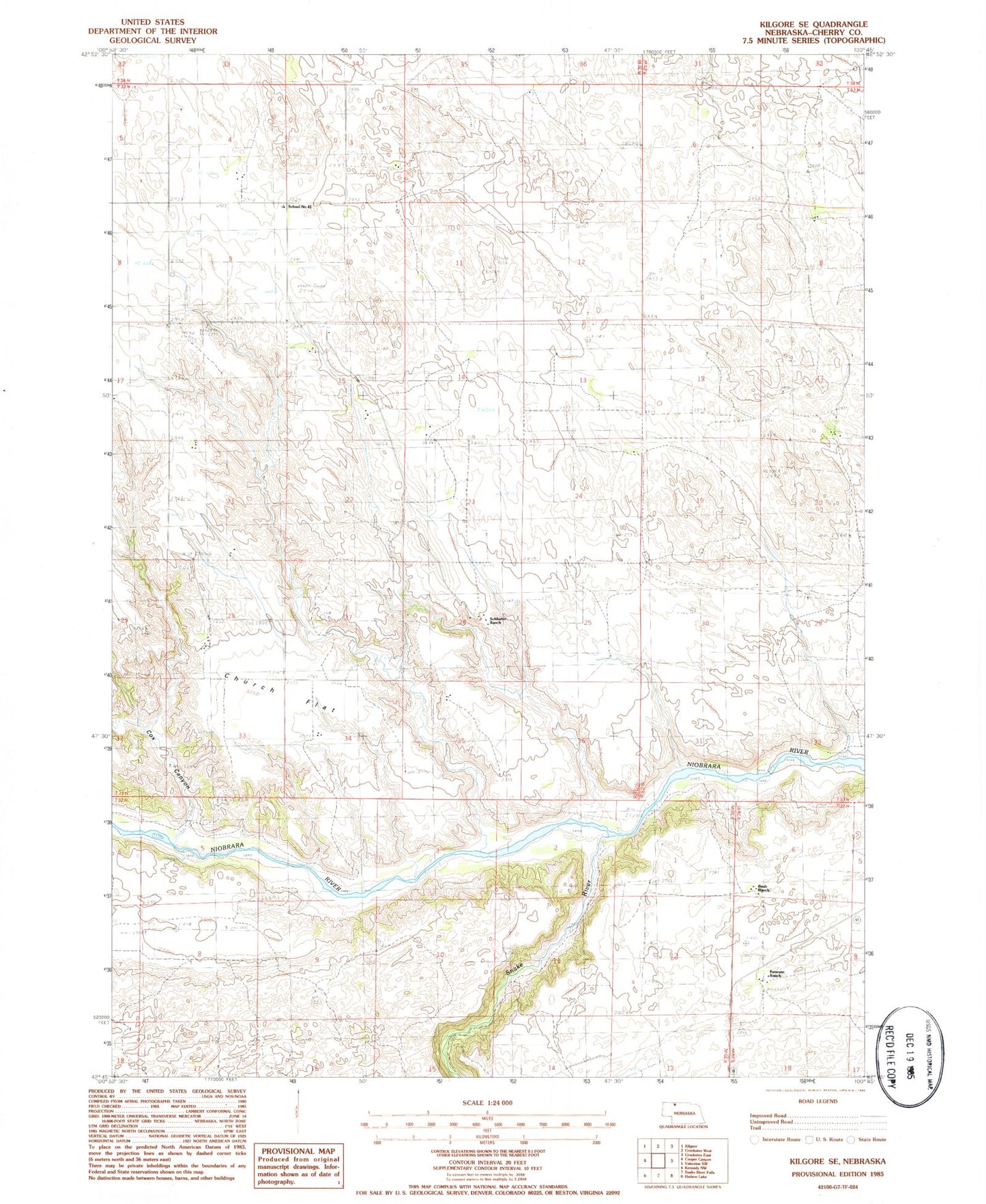 Classic USGS Kilgore SE Nebraska 7.5'x7.5' Topo Map Image