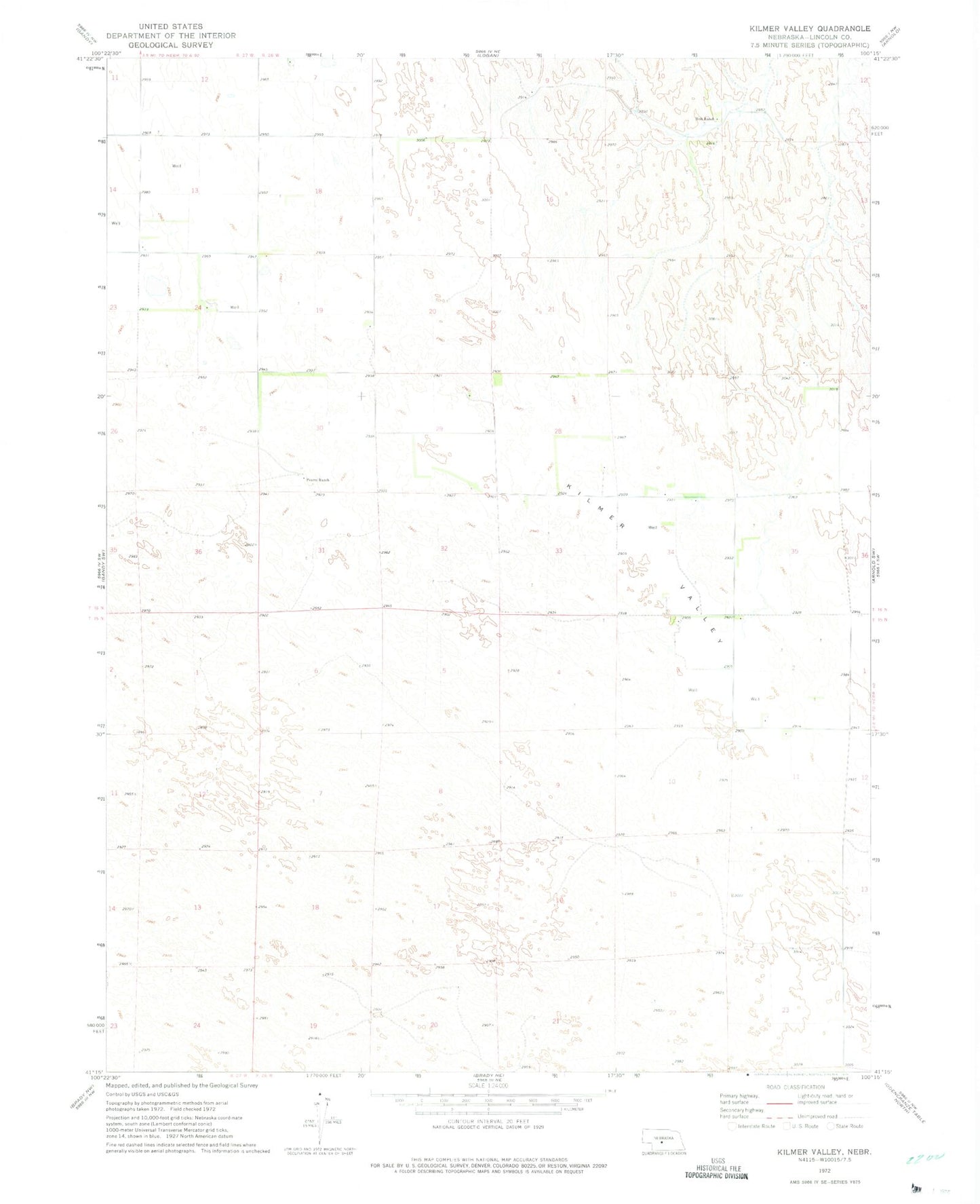Classic USGS Kilmer Valley Nebraska 7.5'x7.5' Topo Map Image