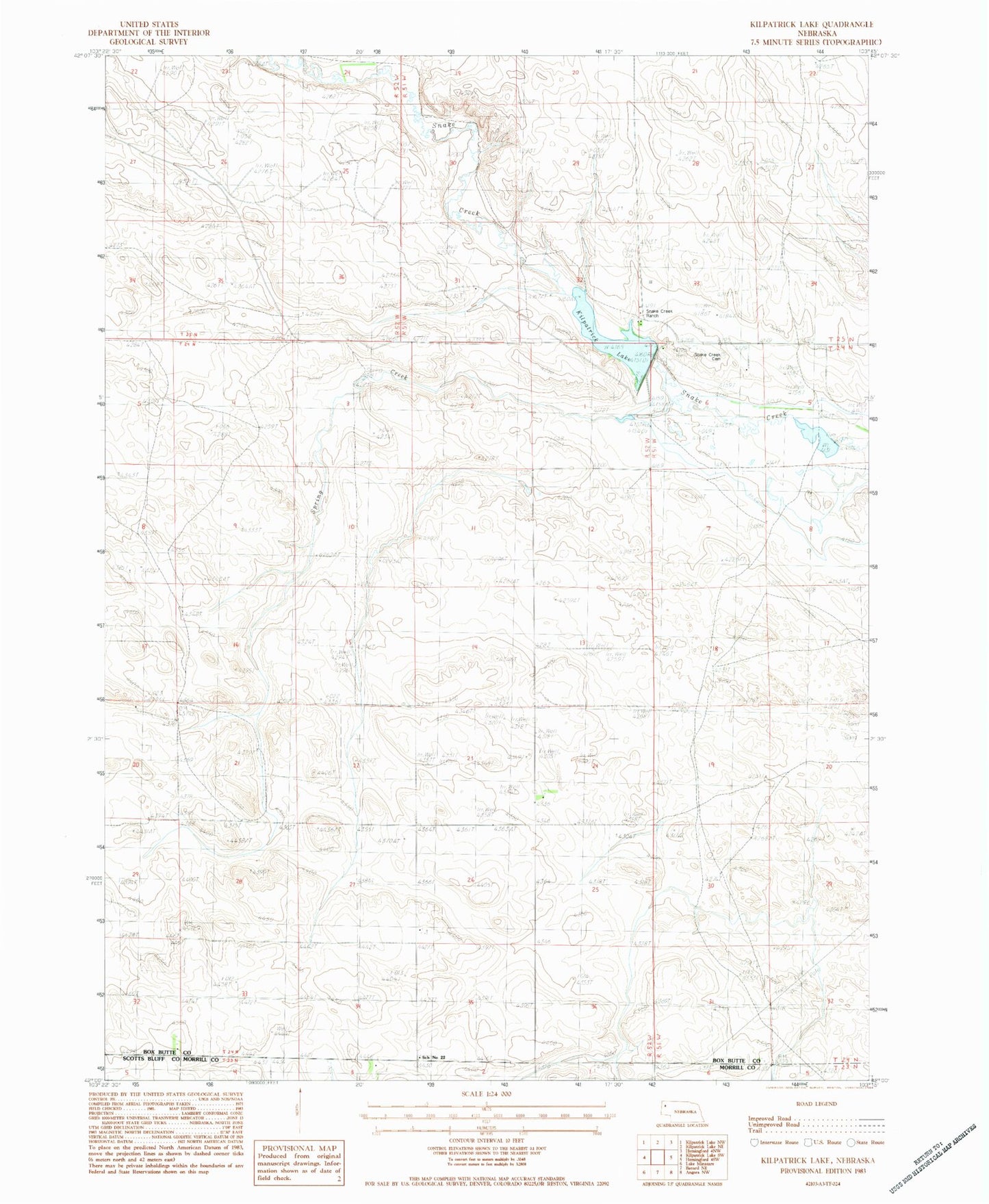 Classic USGS Kilpatrick Lake Nebraska 7.5'x7.5' Topo Map Image