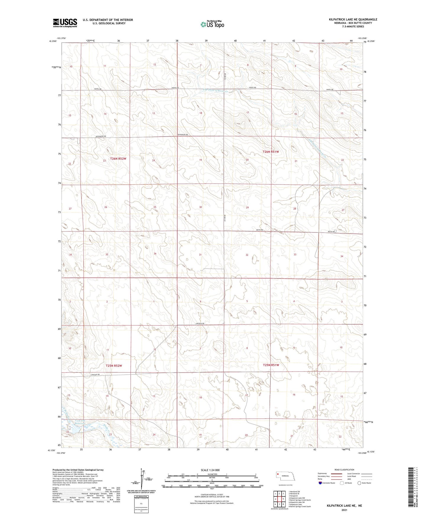 Kilpatrick Lake NE Nebraska US Topo Map Image