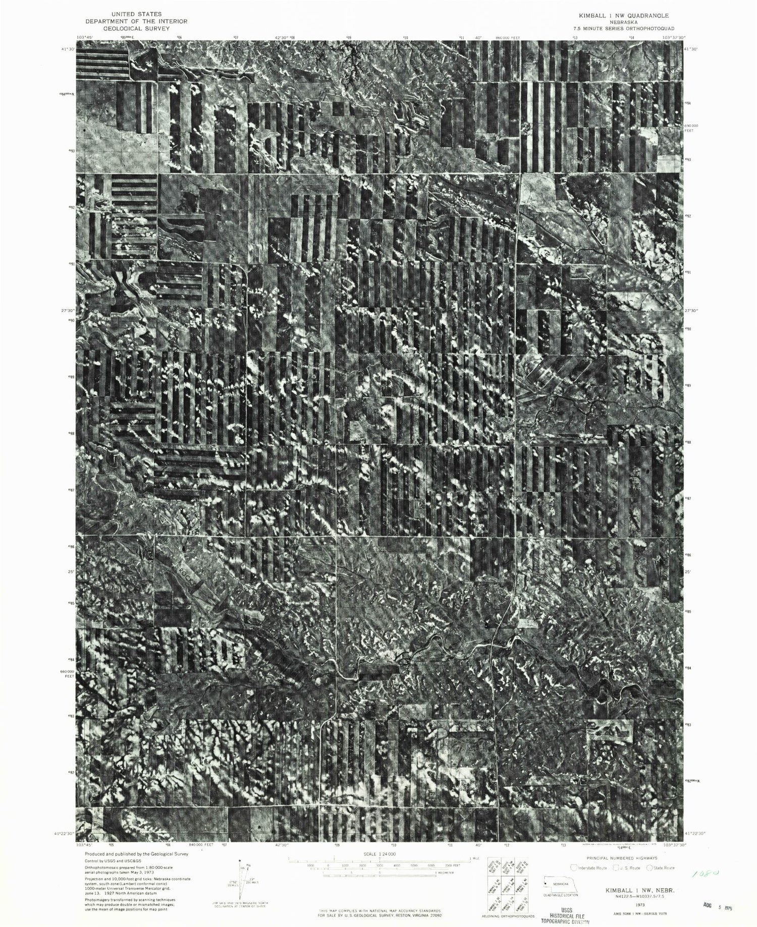 Classic USGS Bennett Reservoir NW Nebraska 7.5'x7.5' Topo Map Image