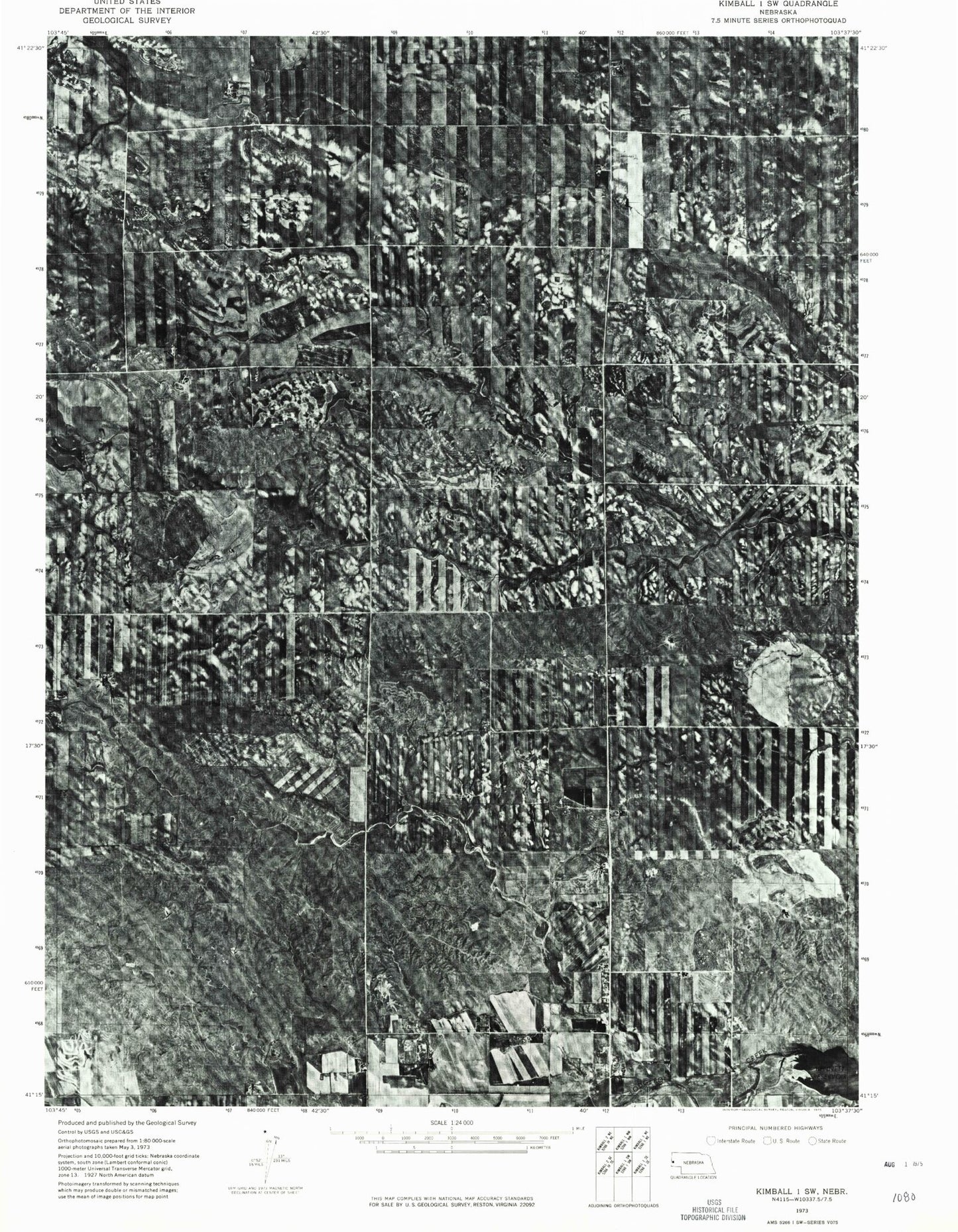 Classic USGS Bennett Reservoir West Nebraska 7.5'x7.5' Topo Map Image