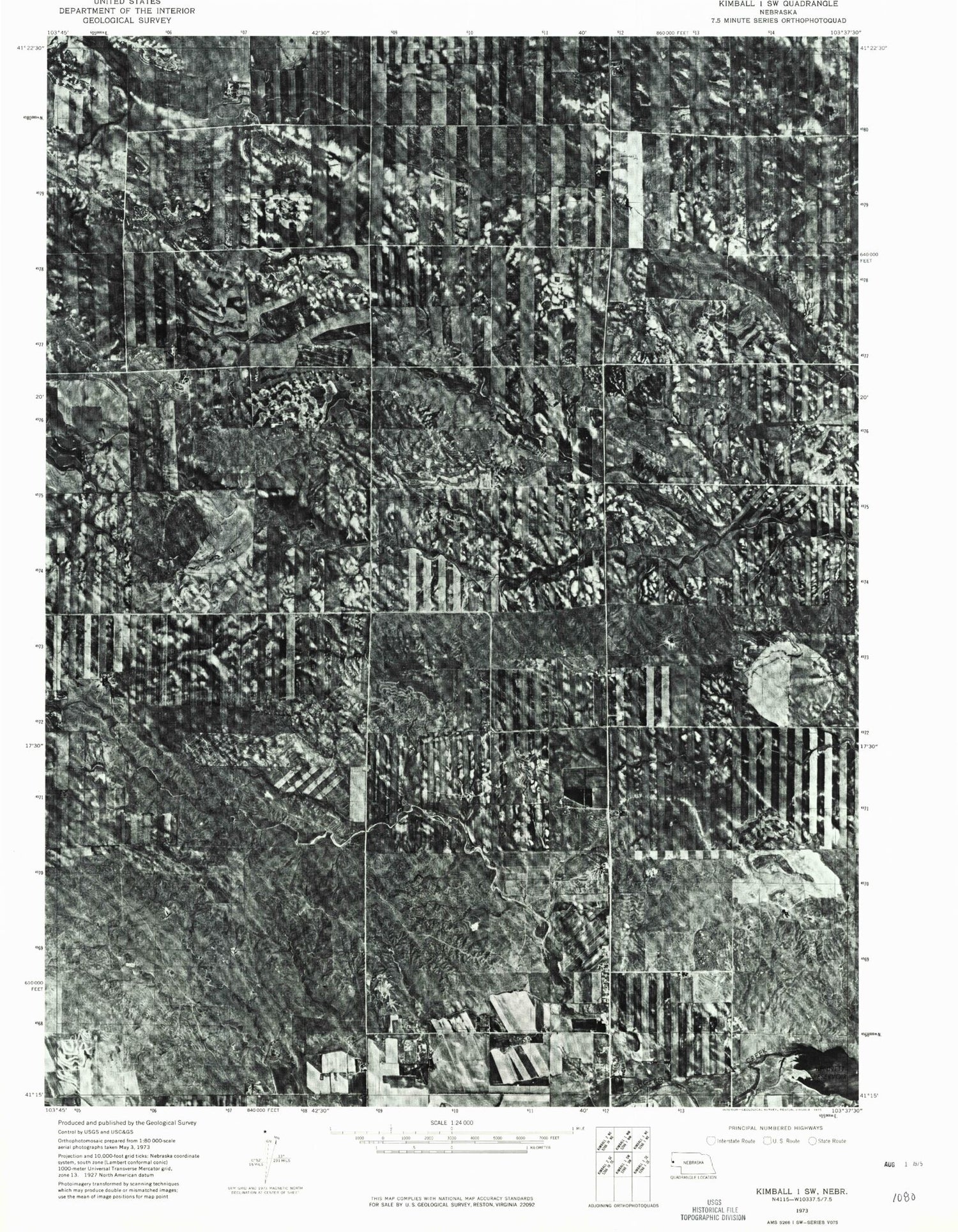 Classic USGS Bennett Reservoir West Nebraska 7.5'x7.5' Topo Map Image