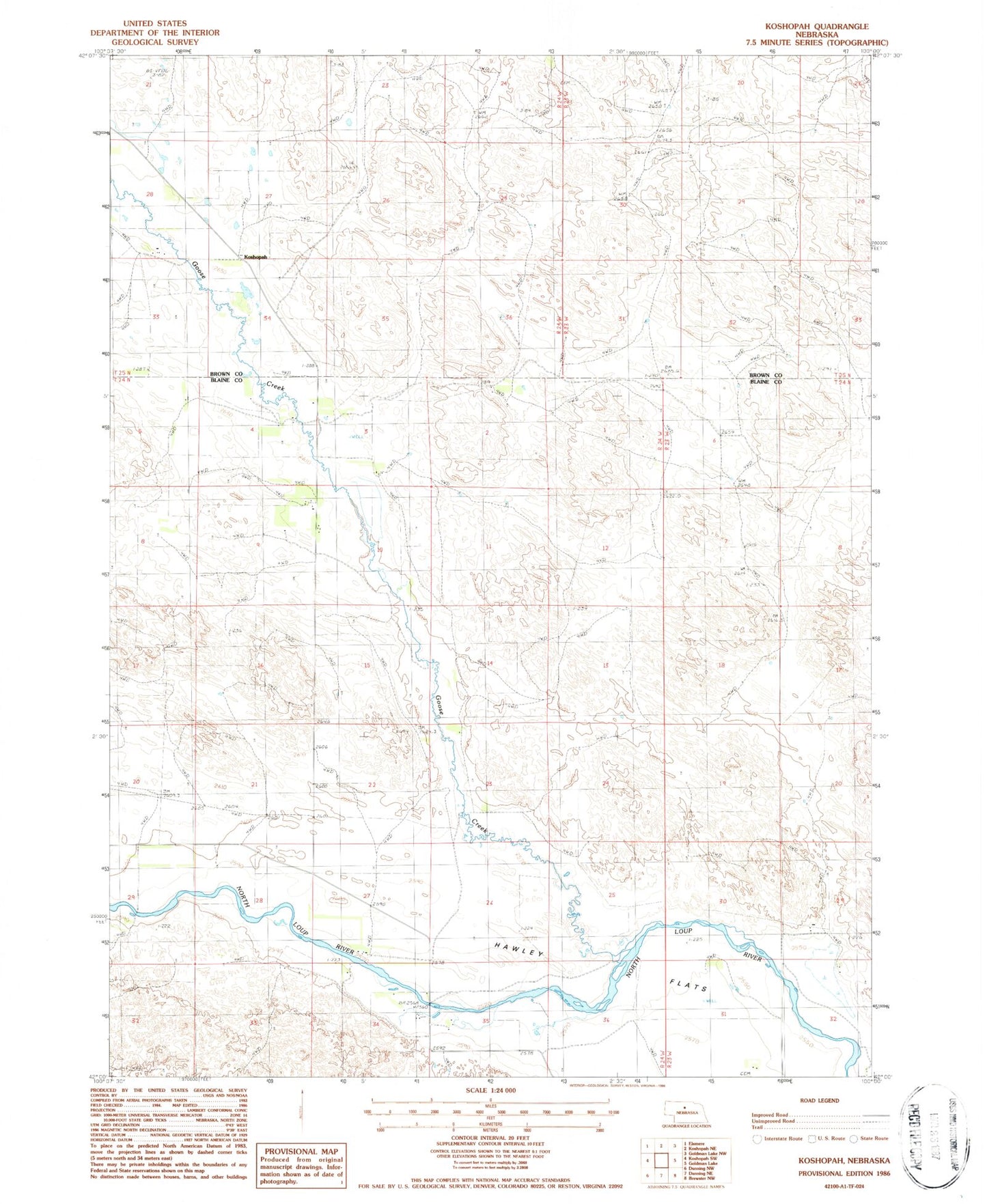 Classic USGS Koshopah Nebraska 7.5'x7.5' Topo Map Image