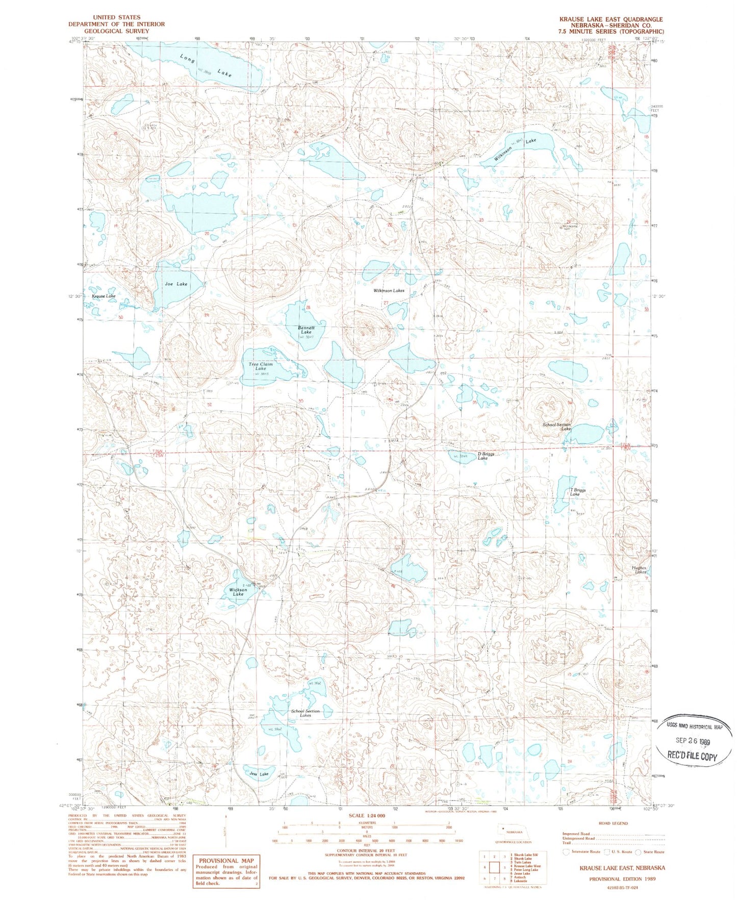 Classic USGS Krause Lake East Nebraska 7.5'x7.5' Topo Map Image