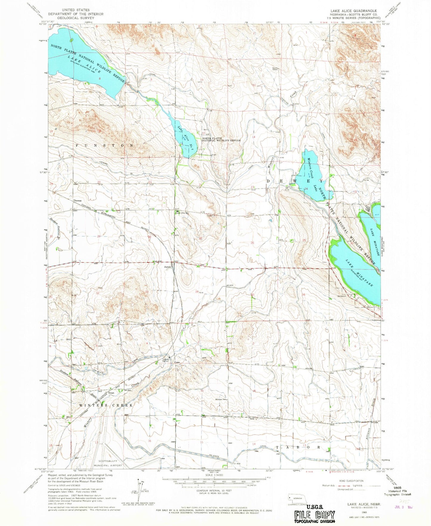 Classic USGS Lake Alice Nebraska 7.5'x7.5' Topo Map Image