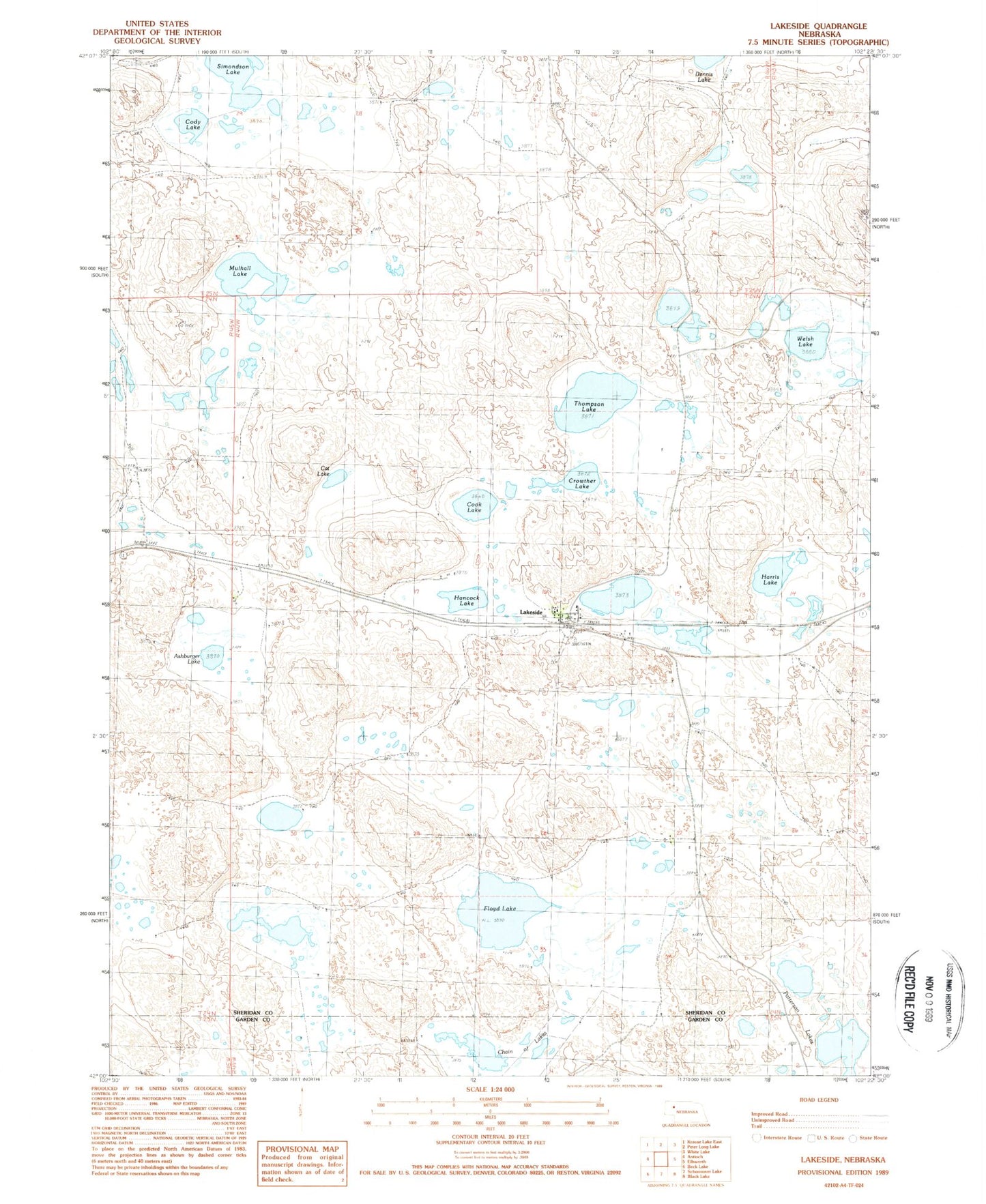Classic USGS Lakeside Nebraska 7.5'x7.5' Topo Map Image