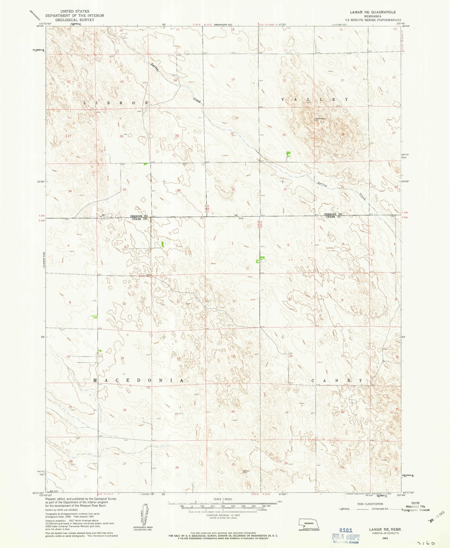 Classic USGS Lamar Nebraska 7.5'x7.5' Topo Map Image