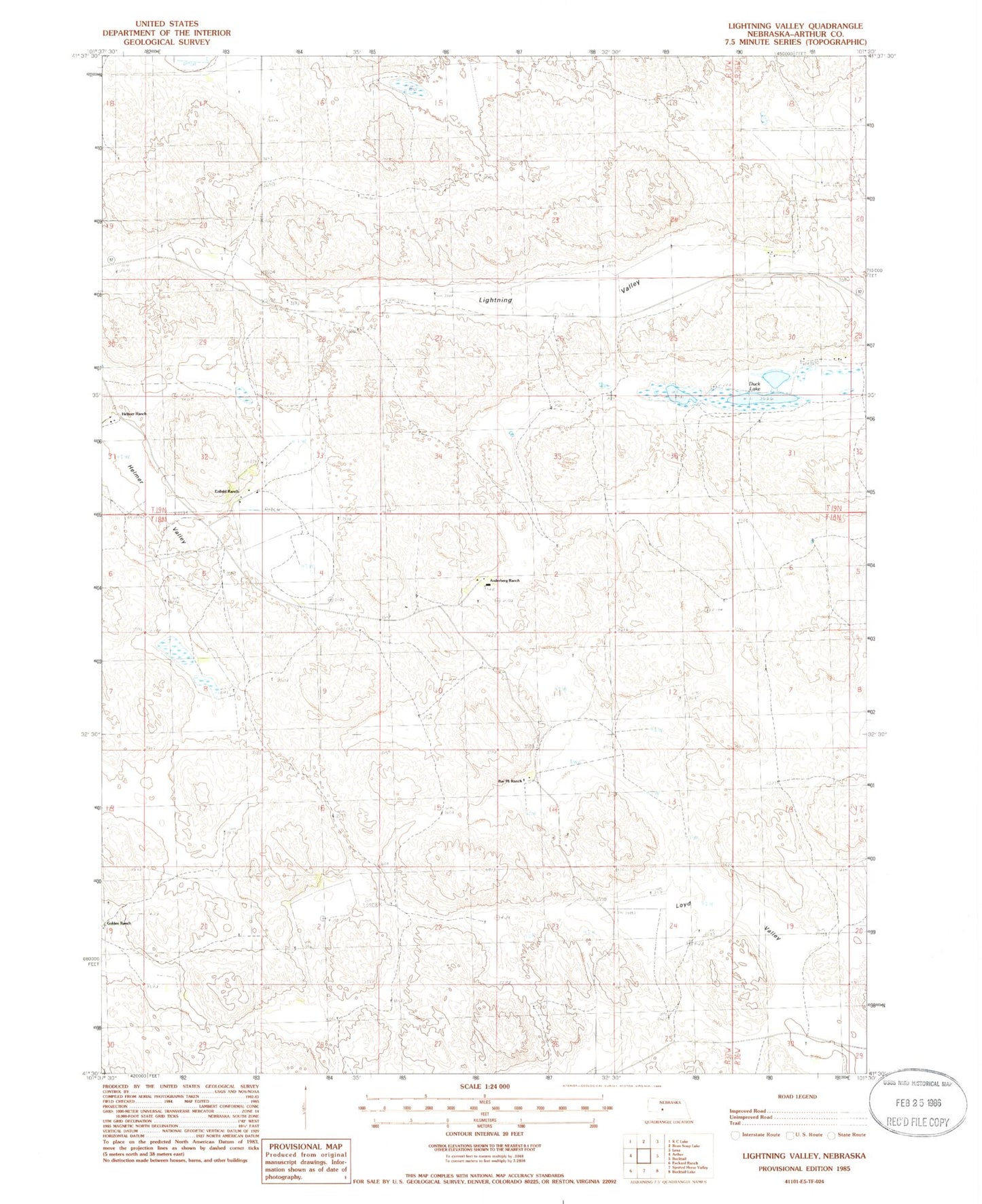 Classic USGS Lightning Valley Nebraska 7.5'x7.5' Topo Map Image