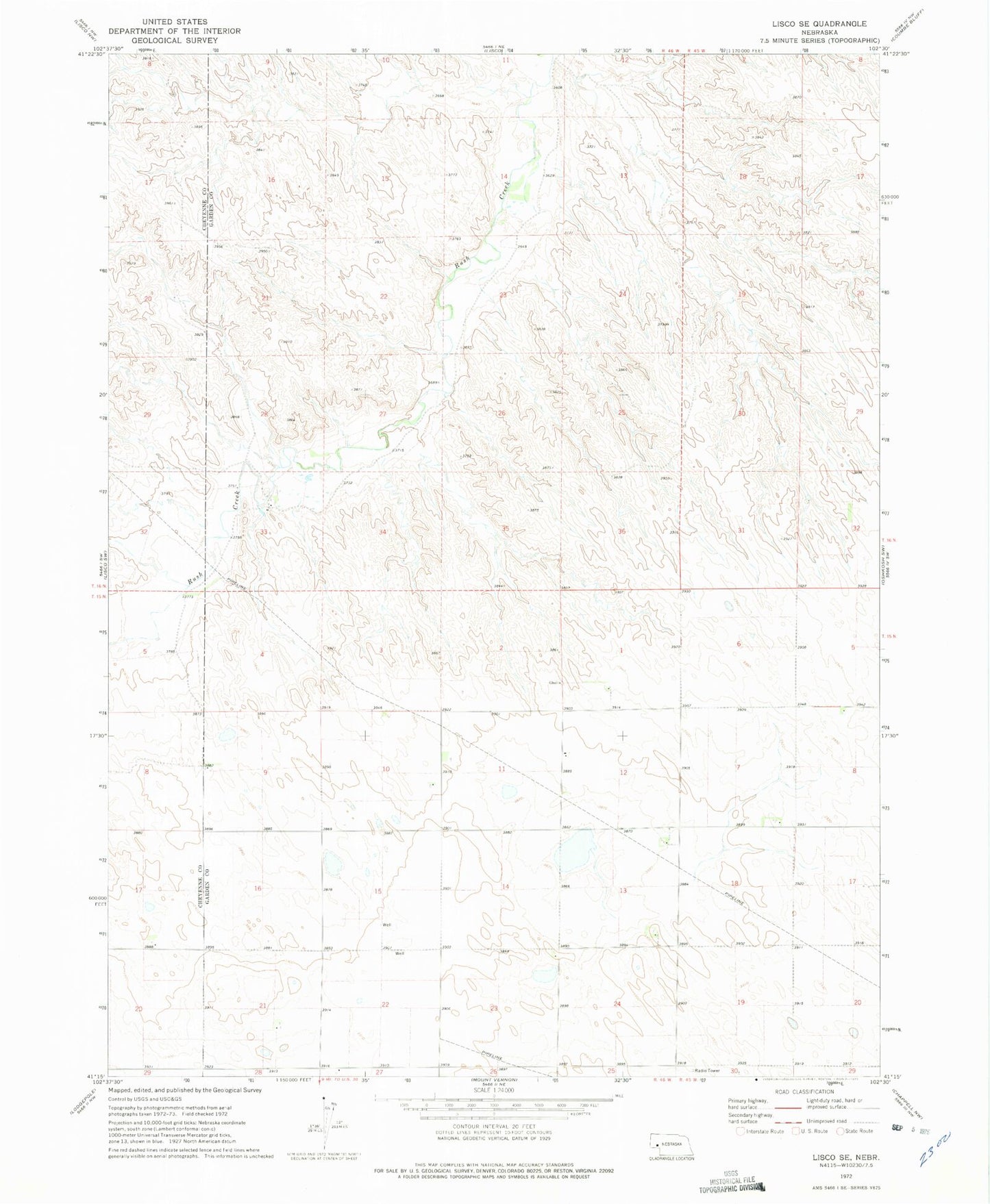 Classic USGS Lisco SE Nebraska 7.5'x7.5' Topo Map Image
