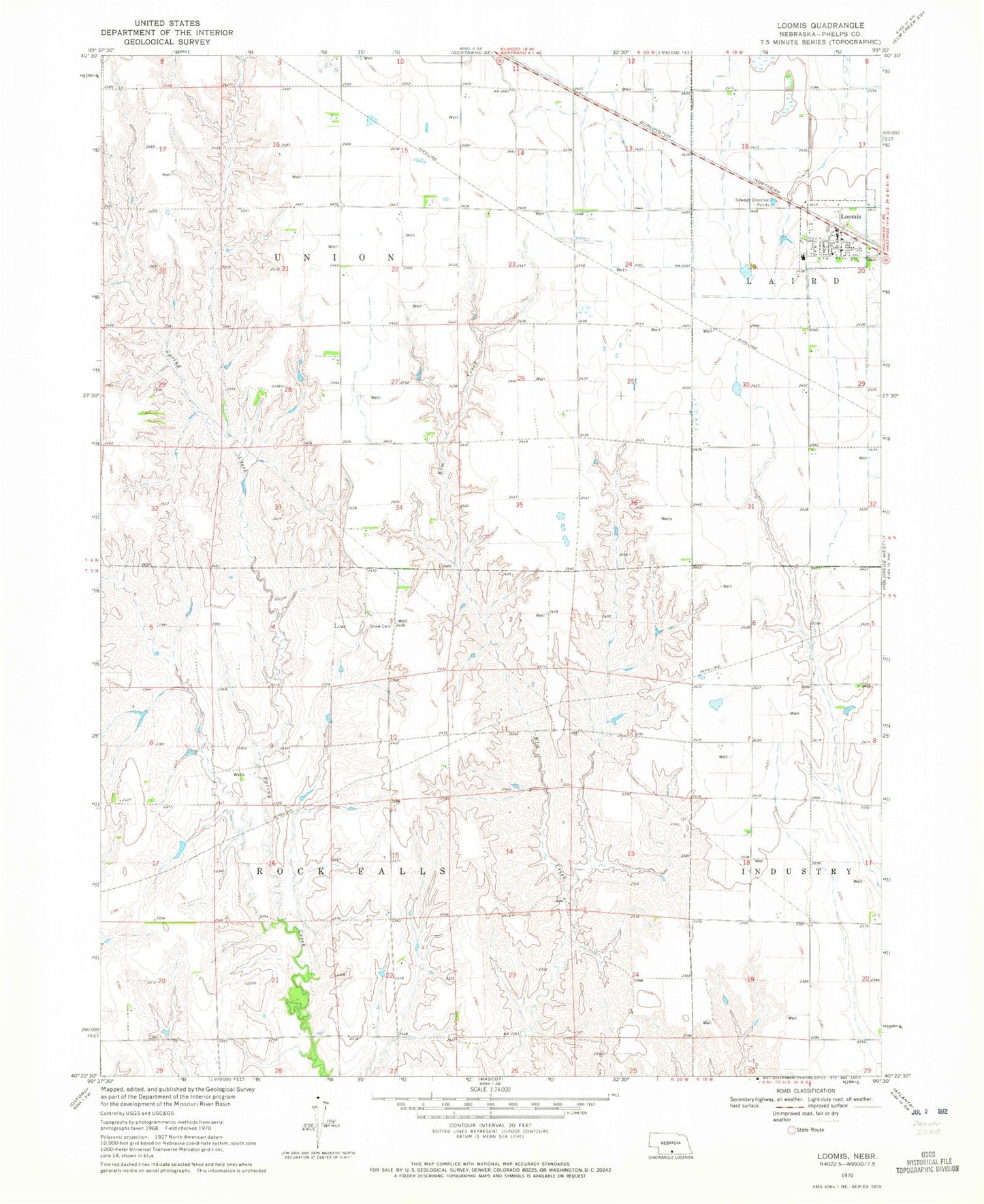 Classic USGS Loomis Nebraska 7.5'x7.5' Topo Map Image