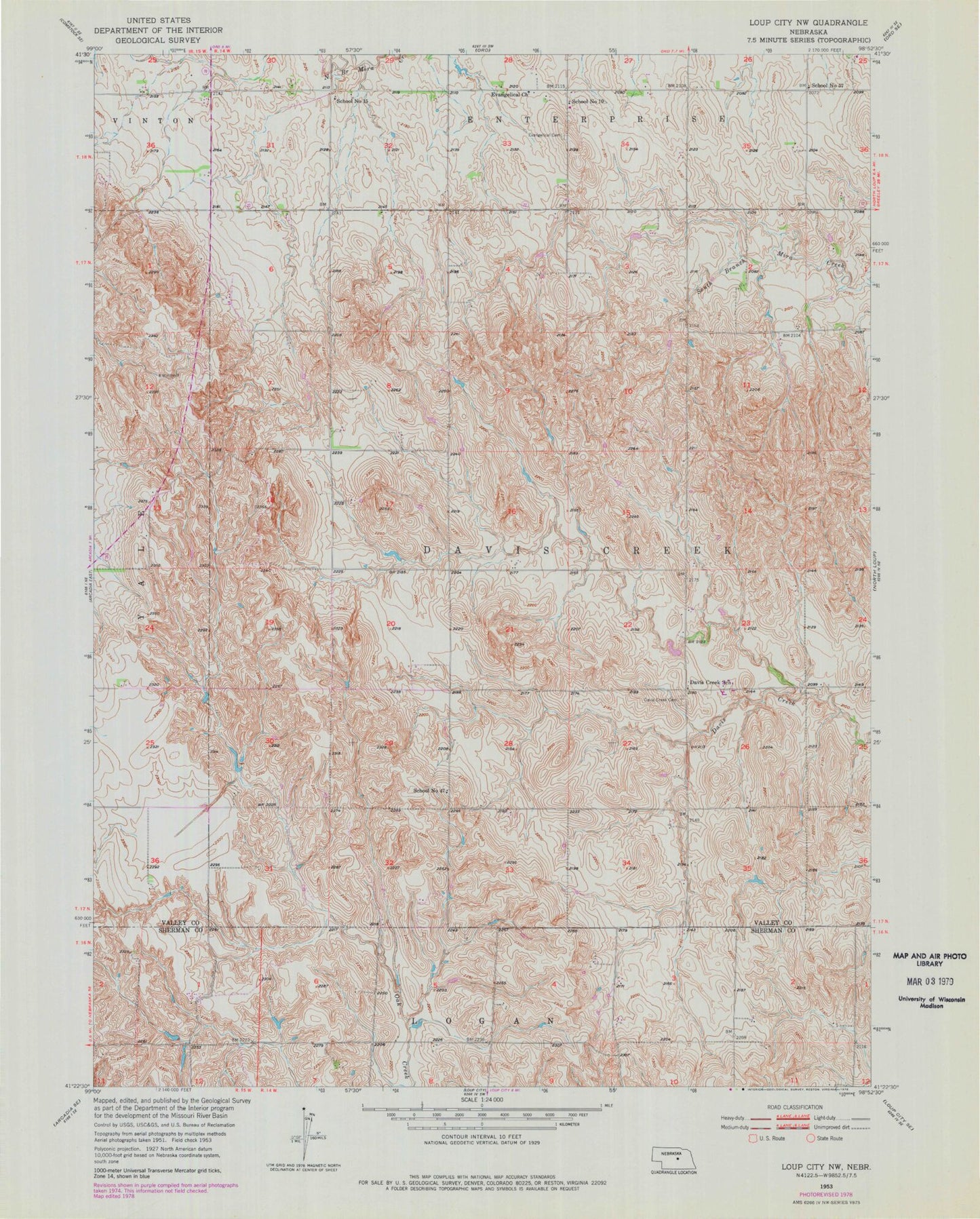 Classic USGS Loup City NW Nebraska 7.5'x7.5' Topo Map Image