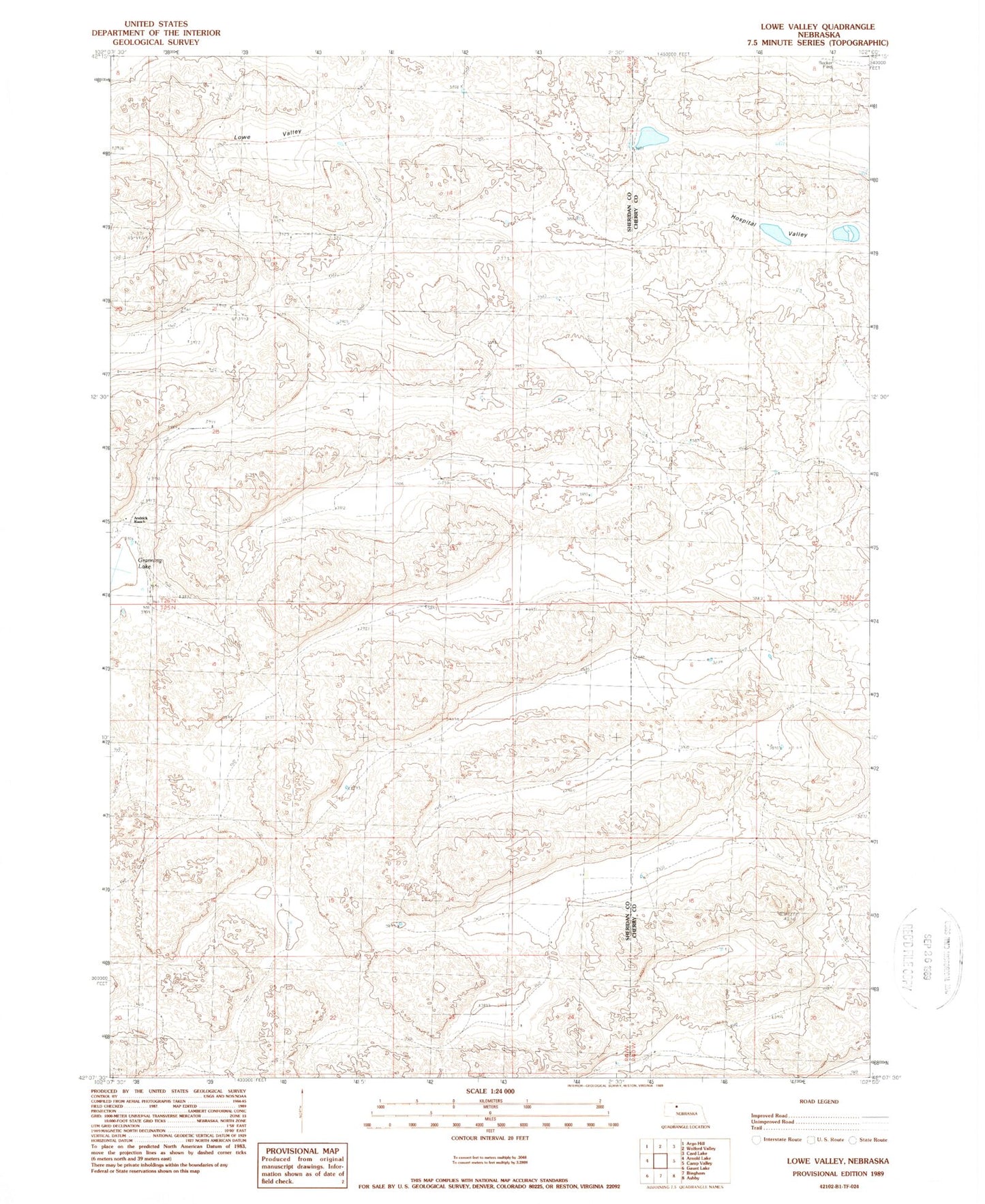 Classic USGS Lowe Valley Nebraska 7.5'x7.5' Topo Map Image