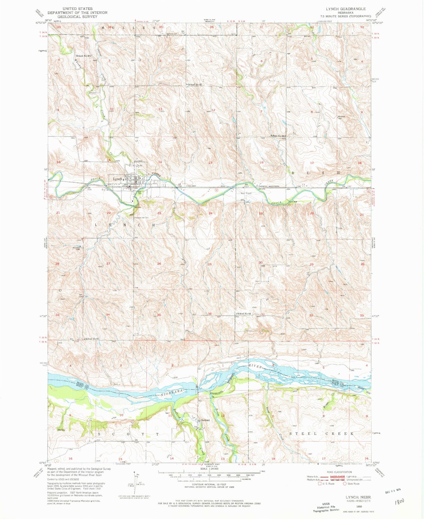 Classic USGS Lynch Nebraska 7.5'x7.5' Topo Map Image