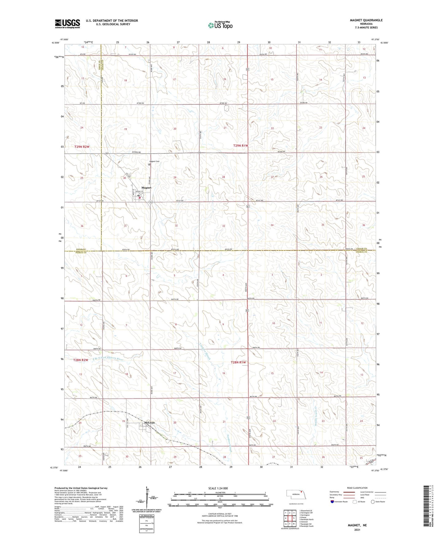 Magnet Nebraska US Topo Map Image