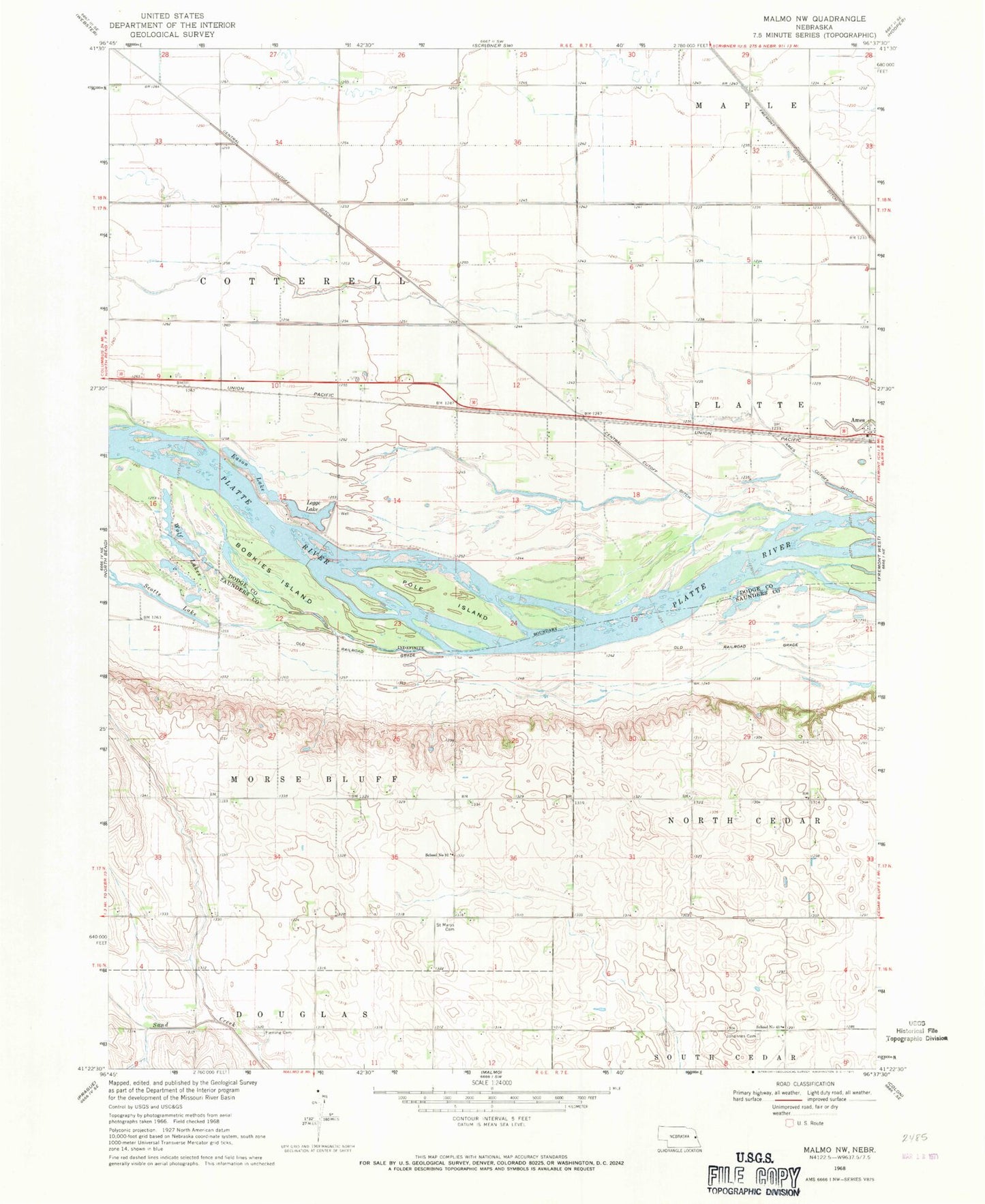 Classic USGS Malmo NW Nebraska 7.5'x7.5' Topo Map Image
