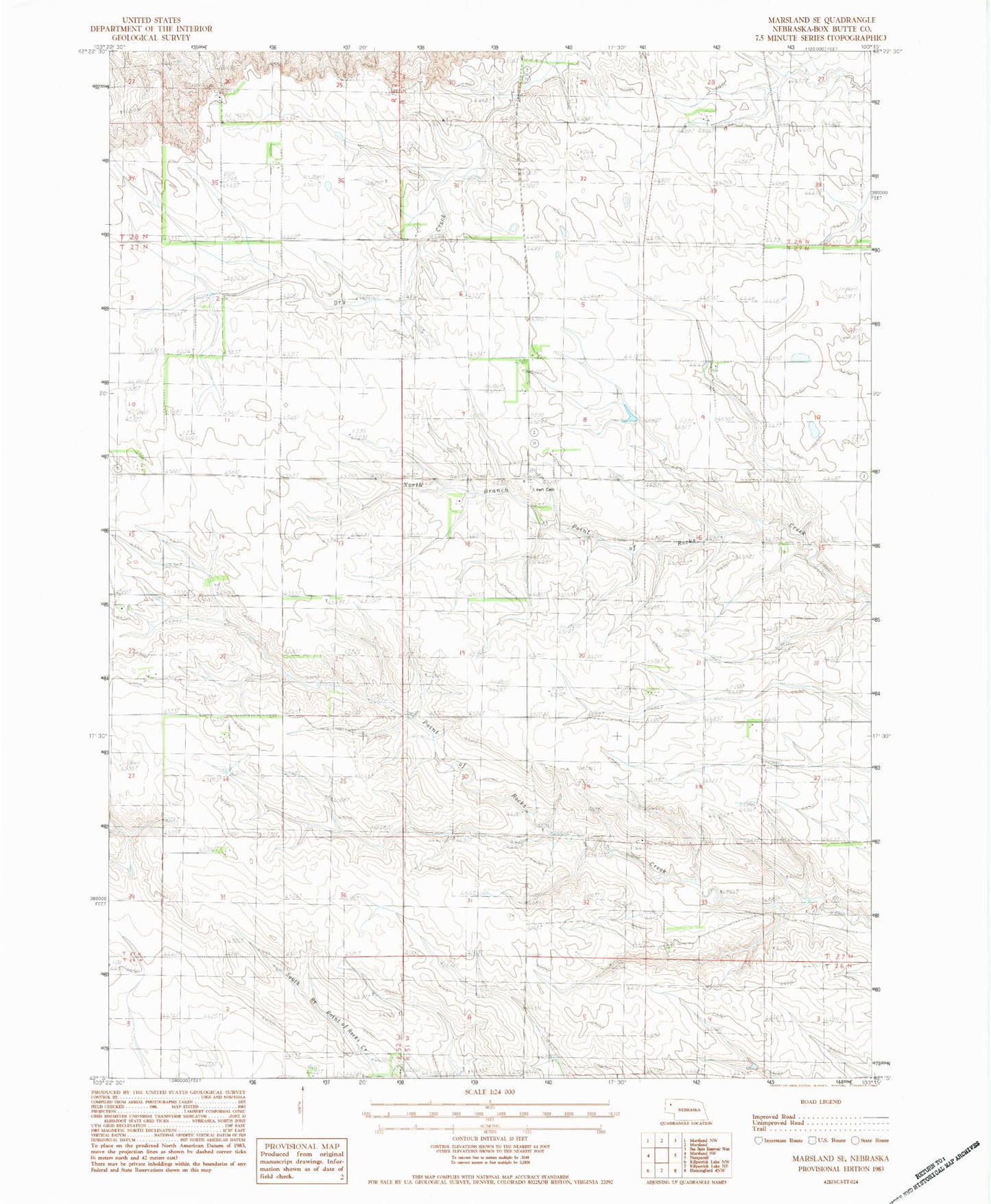 Classic USGS Marsland SE Nebraska 7.5'x7.5' Topo Map Image