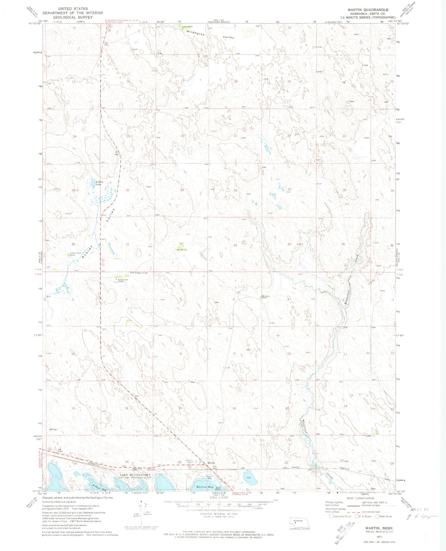 Classic USGS Martin Nebraska 7.5'x7.5' Topo Map Image