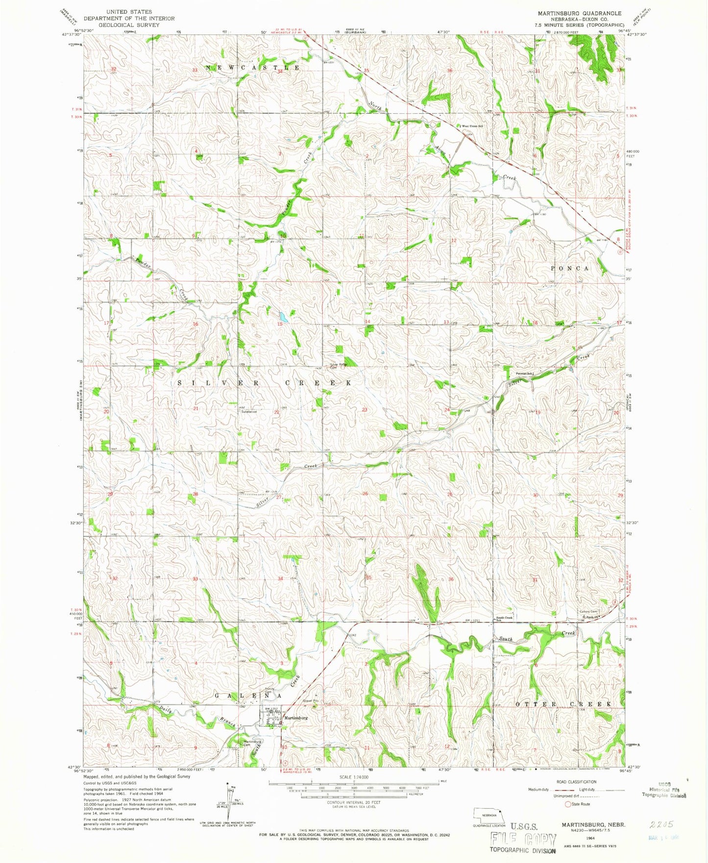 Classic USGS Martinsburg Nebraska 7.5'x7.5' Topo Map Image