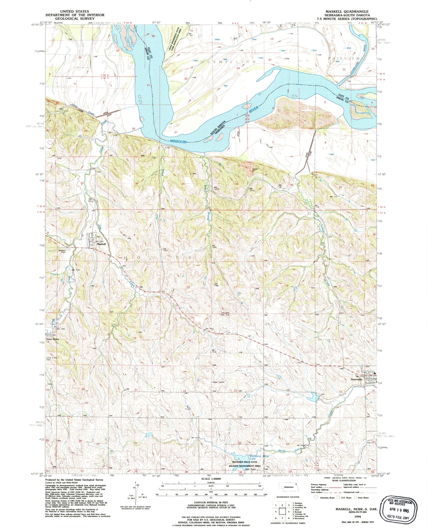Classic USGS Maskell Nebraska 7.5'x7.5' Topo Map Image
