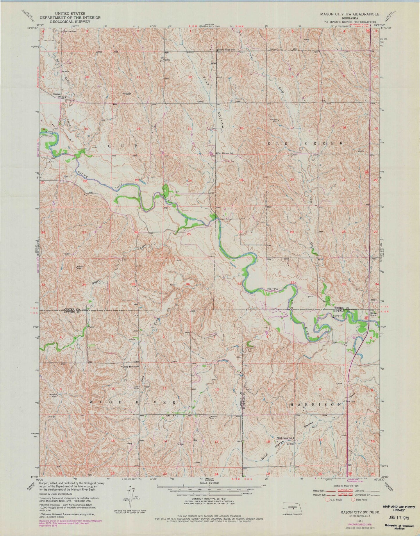 Classic USGS Mason City SW Nebraska 7.5'x7.5' Topo Map Image