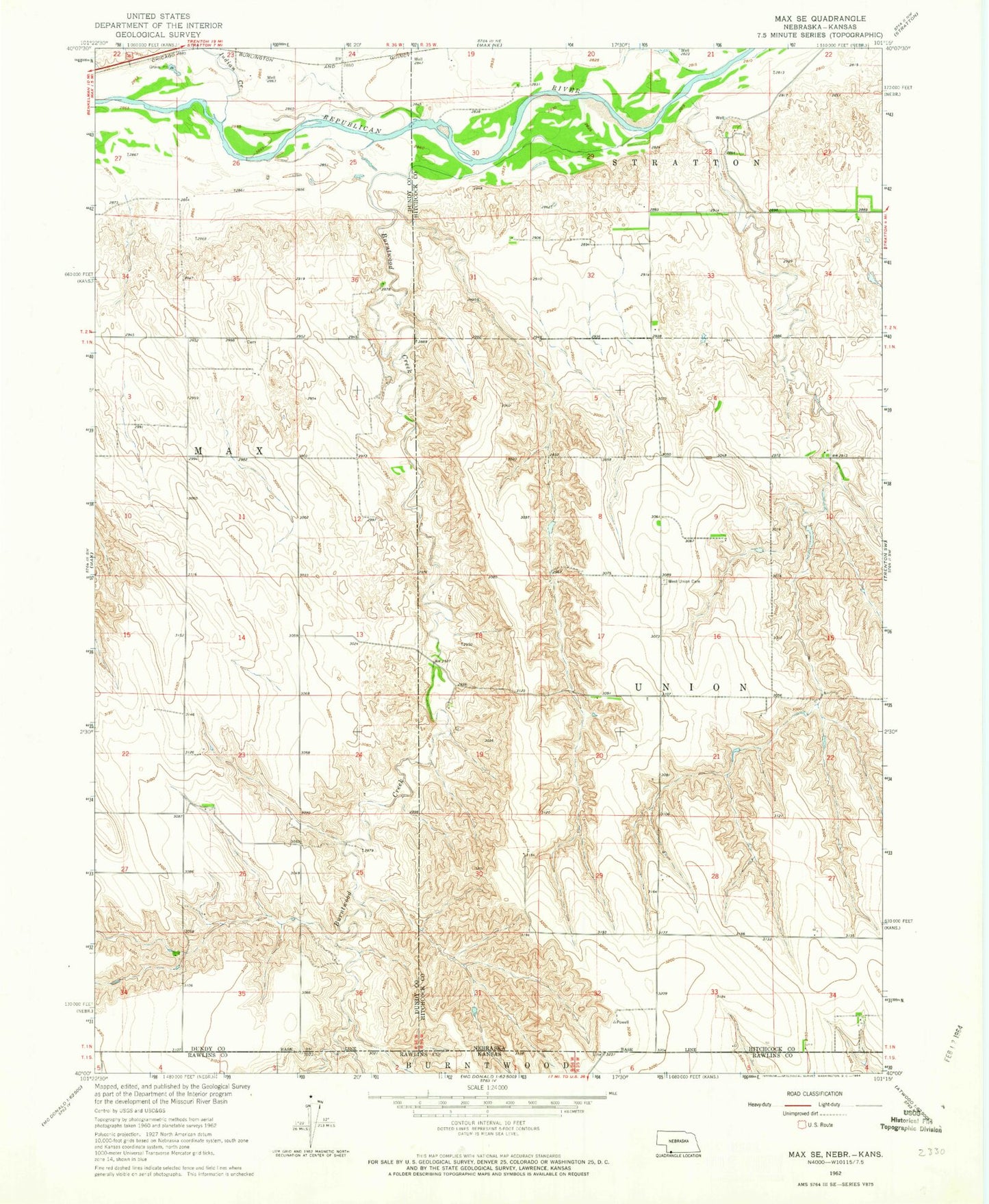 Classic USGS Max SE Nebraska 7.5'x7.5' Topo Map Image