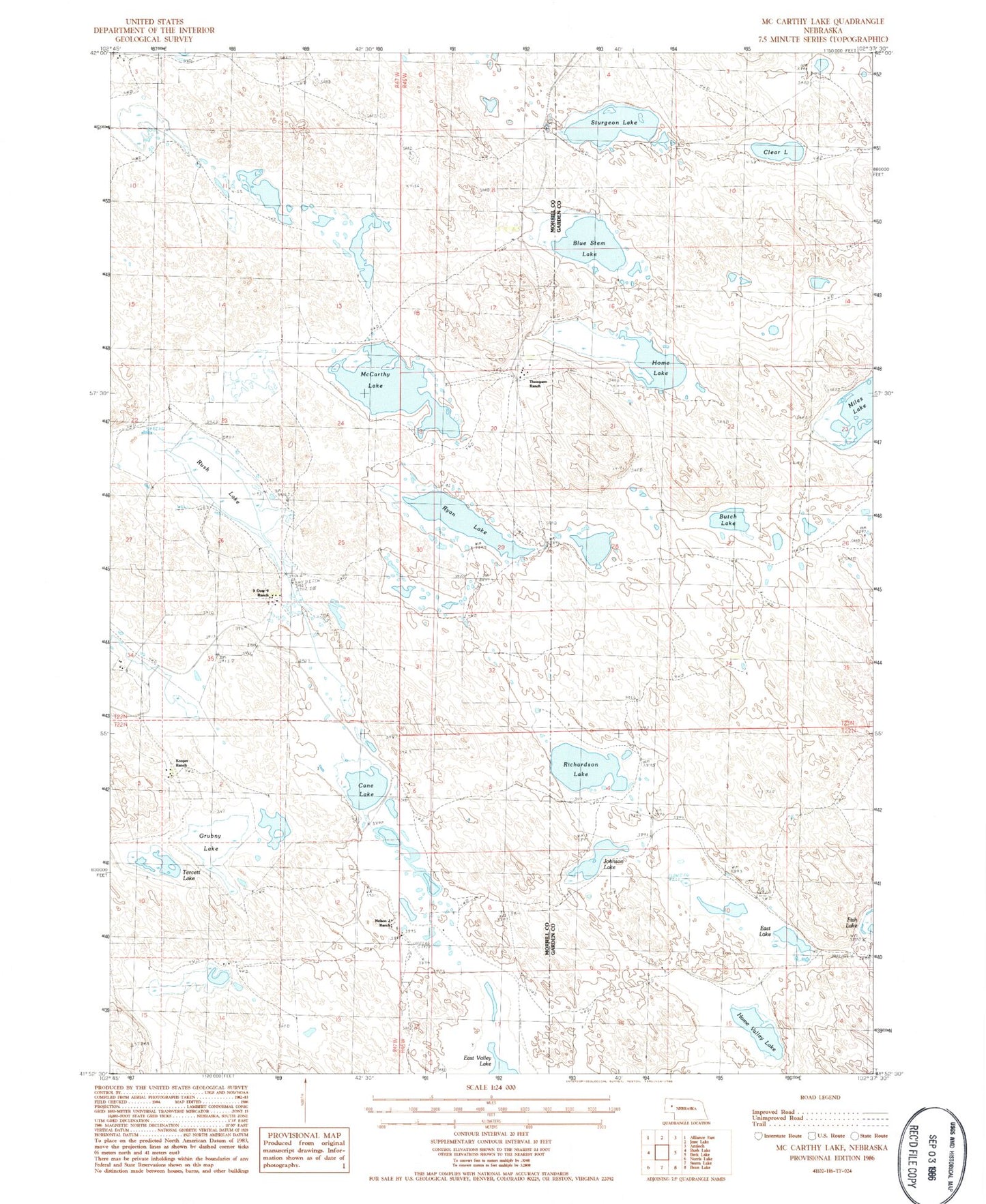 Classic USGS McCarthy Lake Nebraska 7.5'x7.5' Topo Map Image