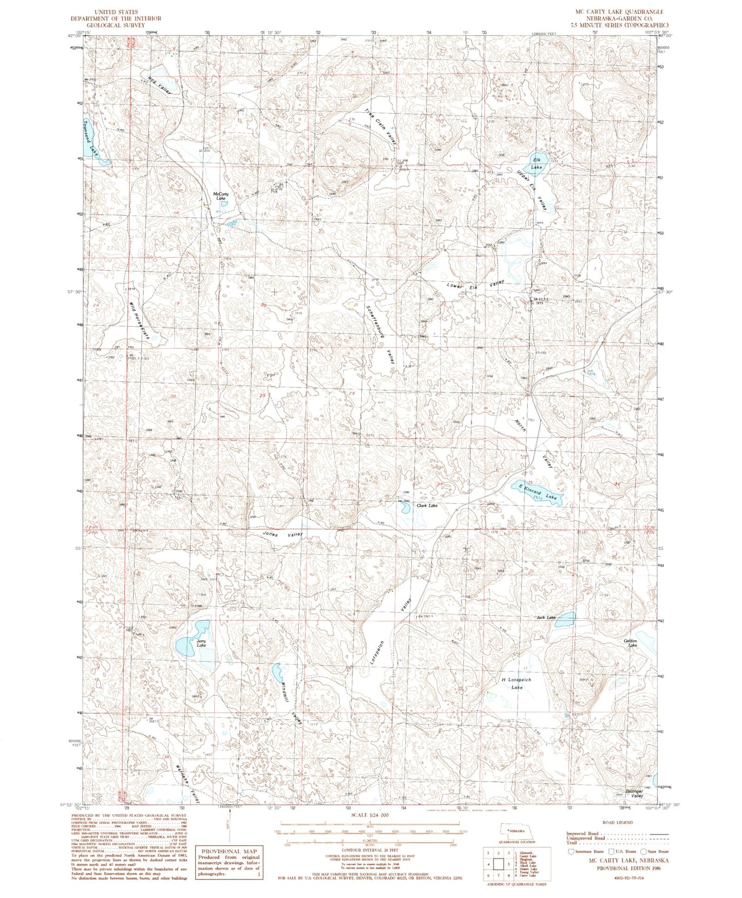 Classic USGS McCarty Lake Nebraska 7.5'x7.5' Topo Map Image