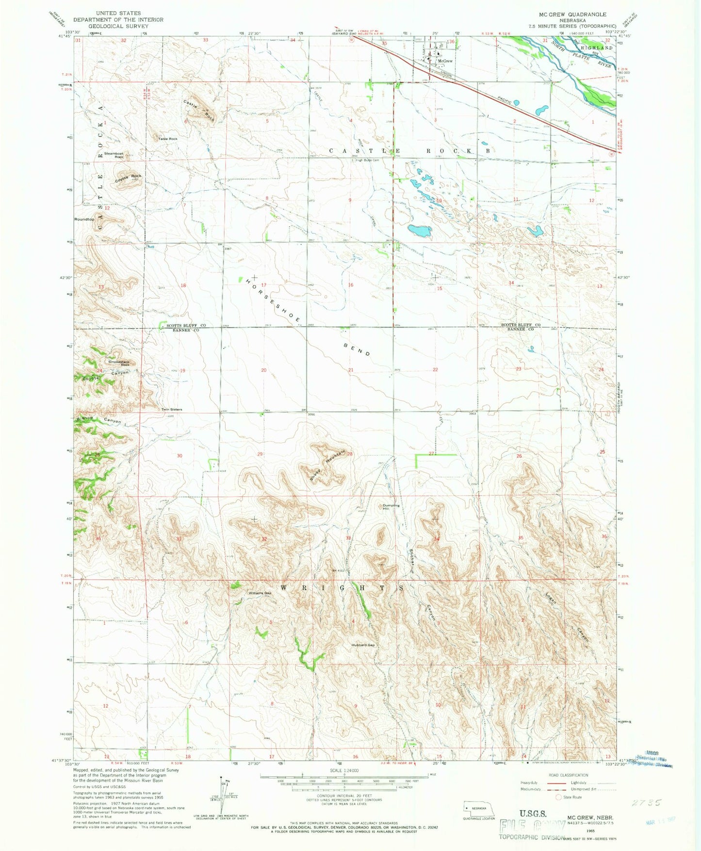 Classic USGS McGrew Nebraska 7.5'x7.5' Topo Map Image