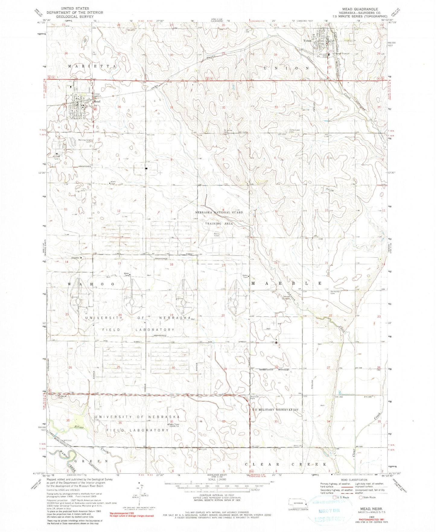 Classic USGS Mead Nebraska 7.5'x7.5' Topo Map Image