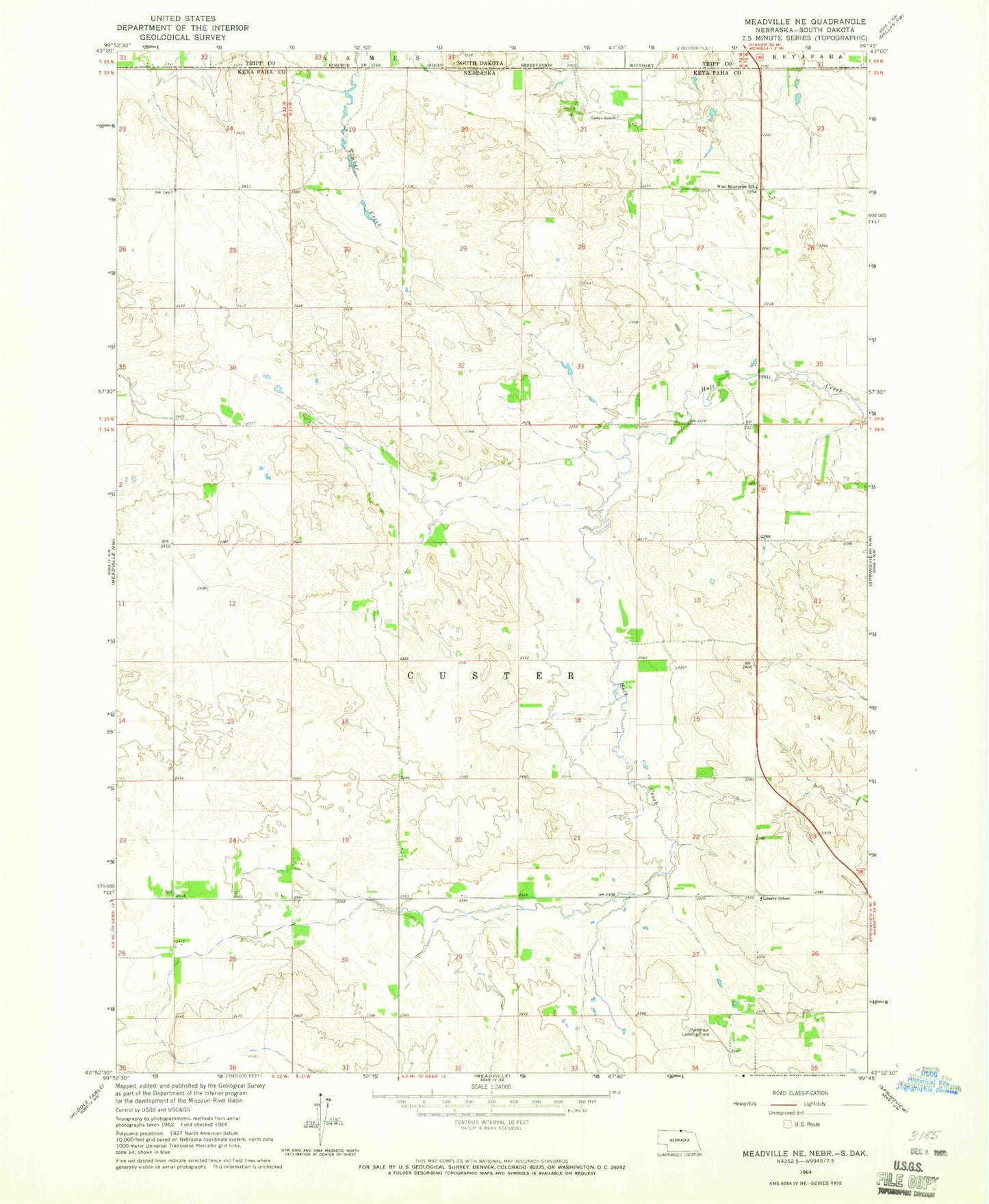 Classic USGS Meadville NE Nebraska 7.5'x7.5' Topo Map Image