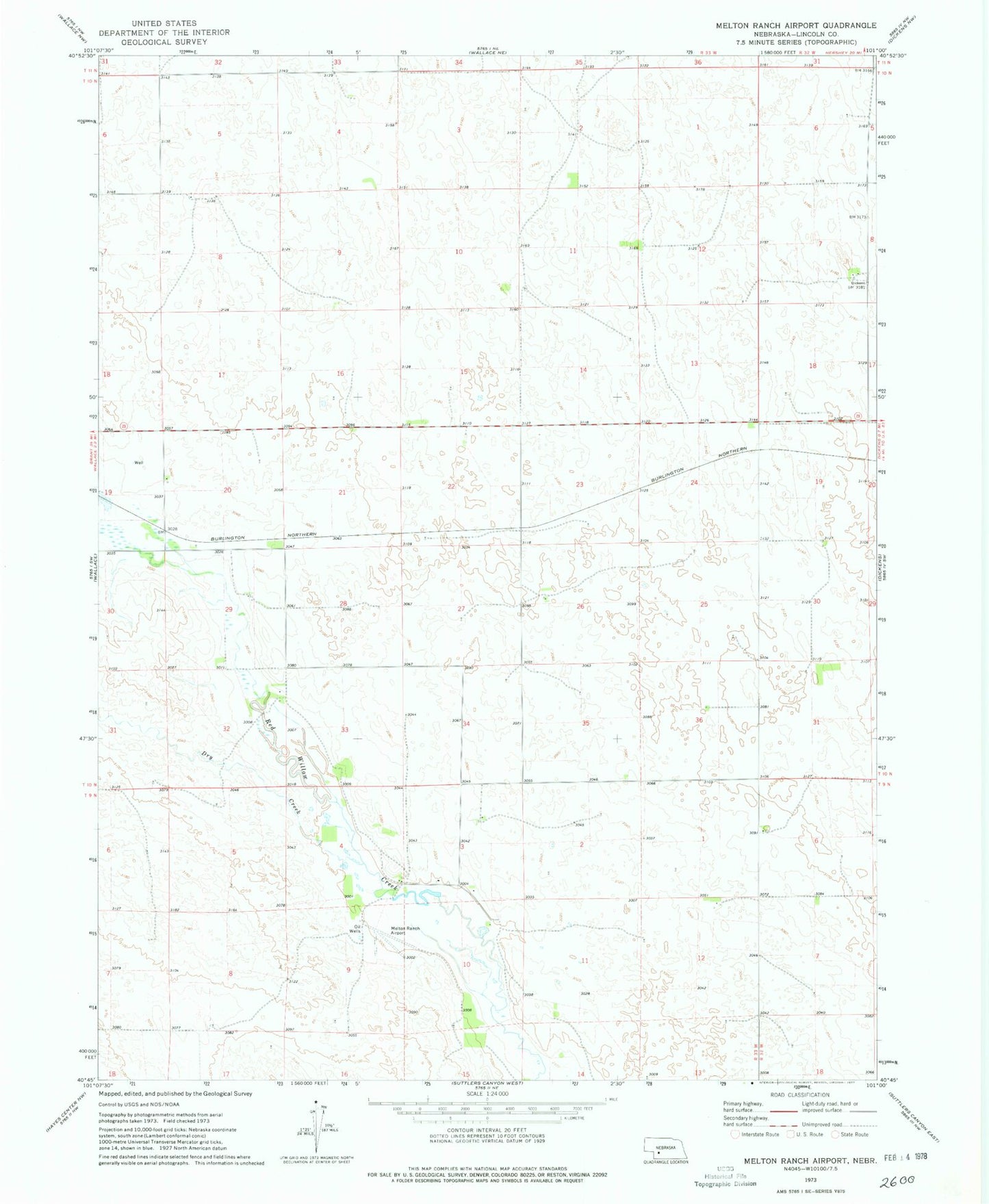 Classic USGS Melton Ranch Airport Nebraska 7.5'x7.5' Topo Map Image