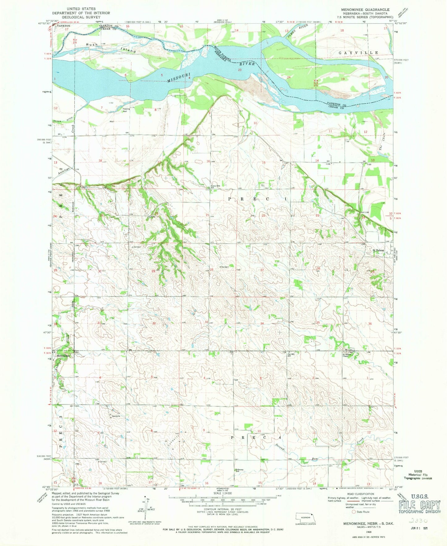 Classic USGS Menominee Nebraska 7.5'x7.5' Topo Map Image
