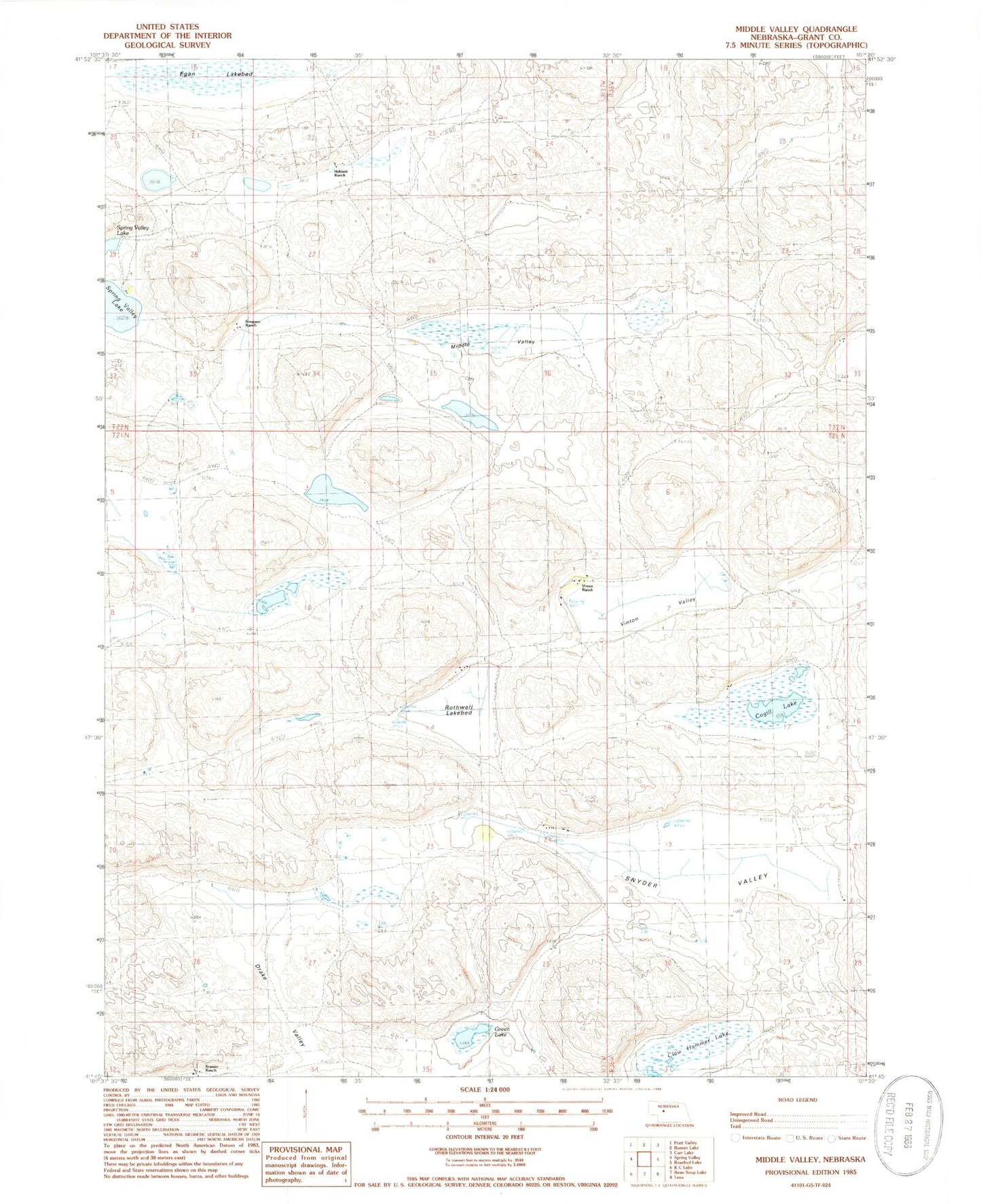 Classic USGS Middle Valley Nebraska 7.5'x7.5' Topo Map Image