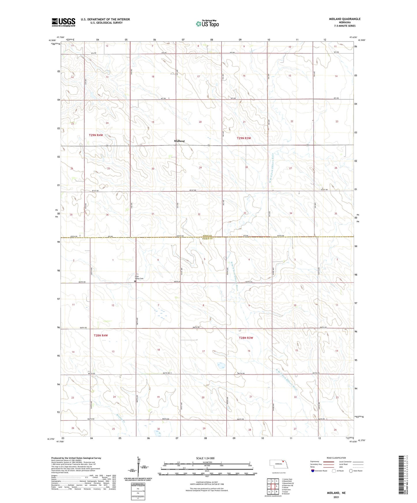 Midland Nebraska US Topo Map Image