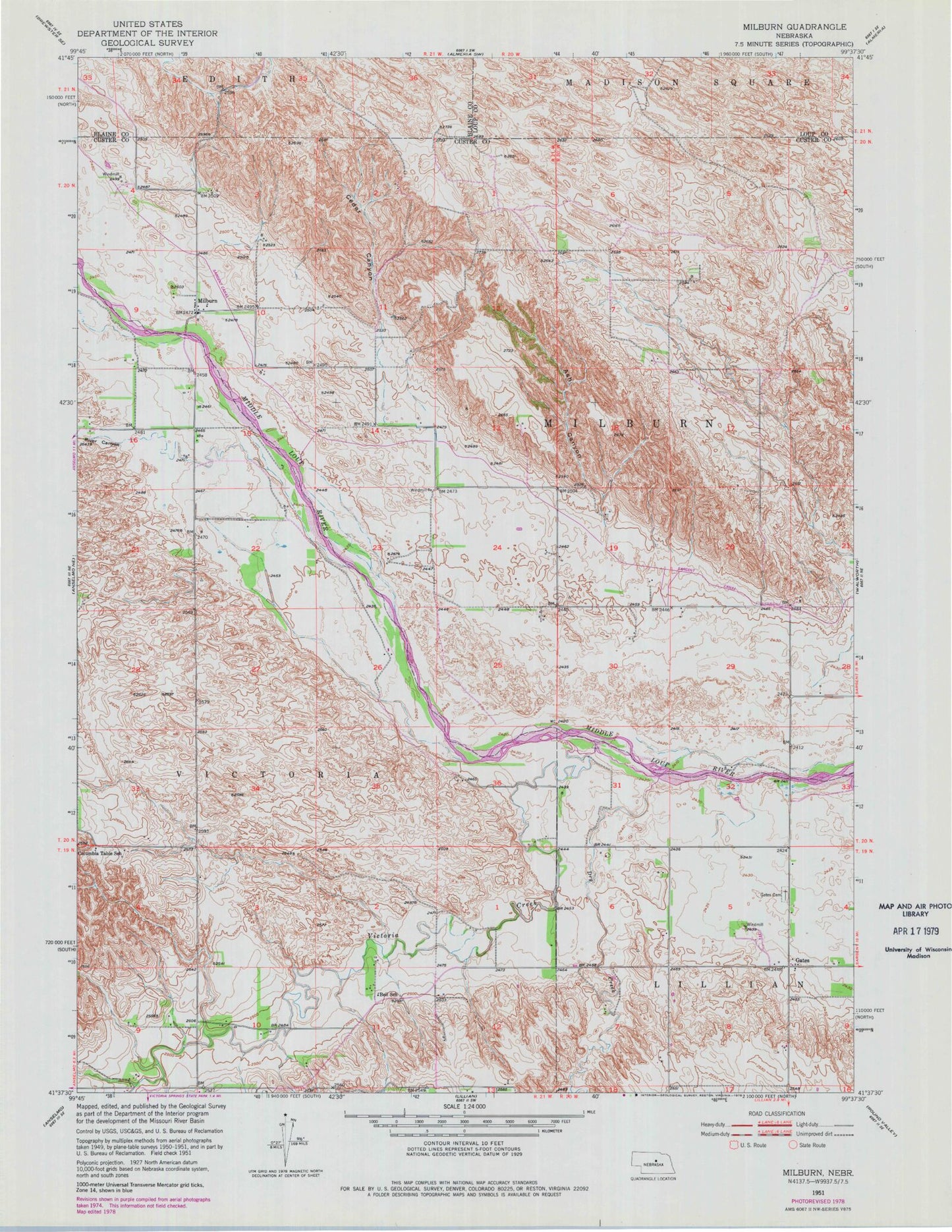 Classic USGS Milburn Nebraska 7.5'x7.5' Topo Map Image