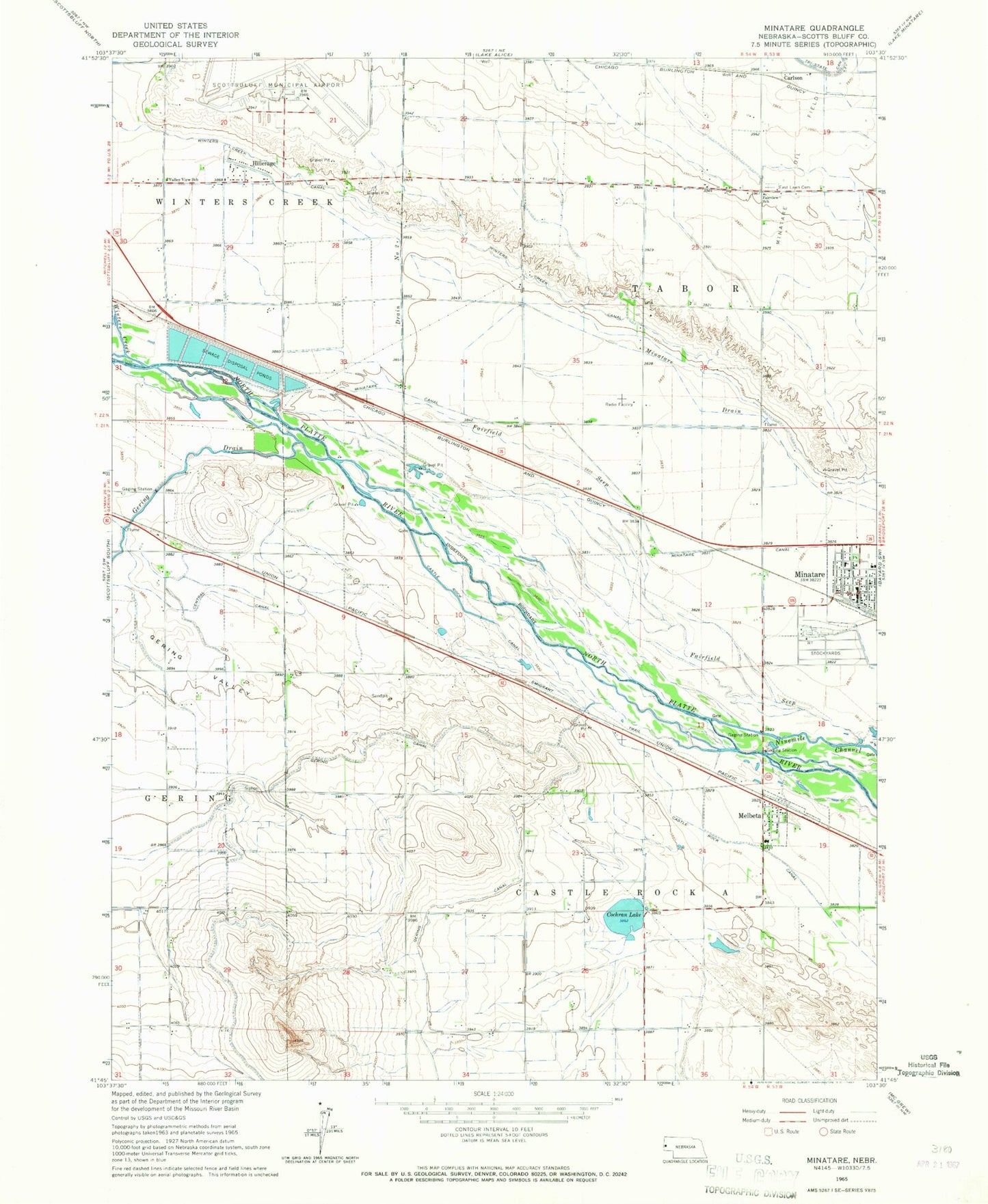 Classic USGS Minatare Nebraska 7.5'x7.5' Topo Map Image