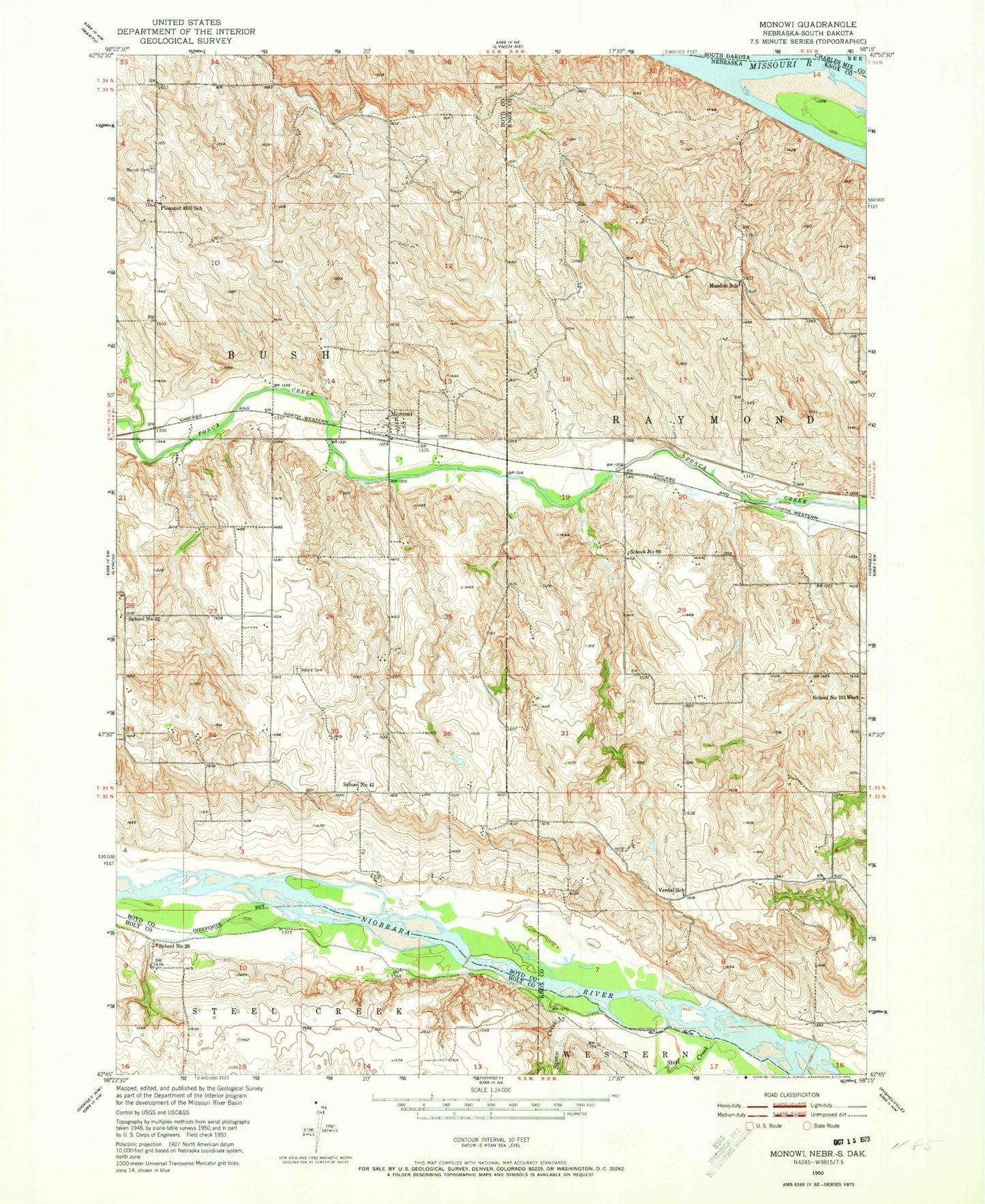 Classic USGS Monowi Nebraska 7.5'x7.5' Topo Map Image