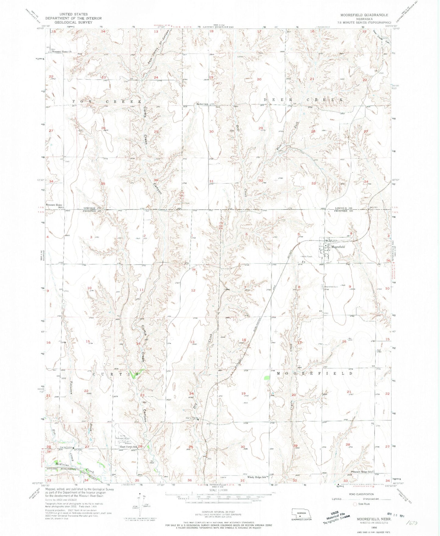 Classic USGS Moorefield Nebraska 7.5'x7.5' Topo Map Image