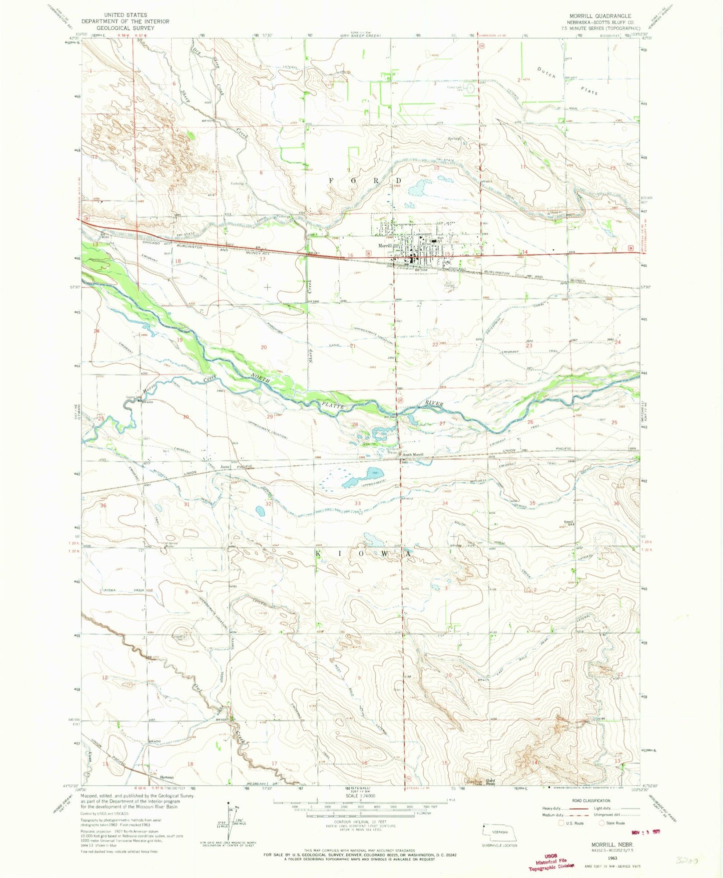 Classic USGS Morrill Nebraska 7.5'x7.5' Topo Map Image