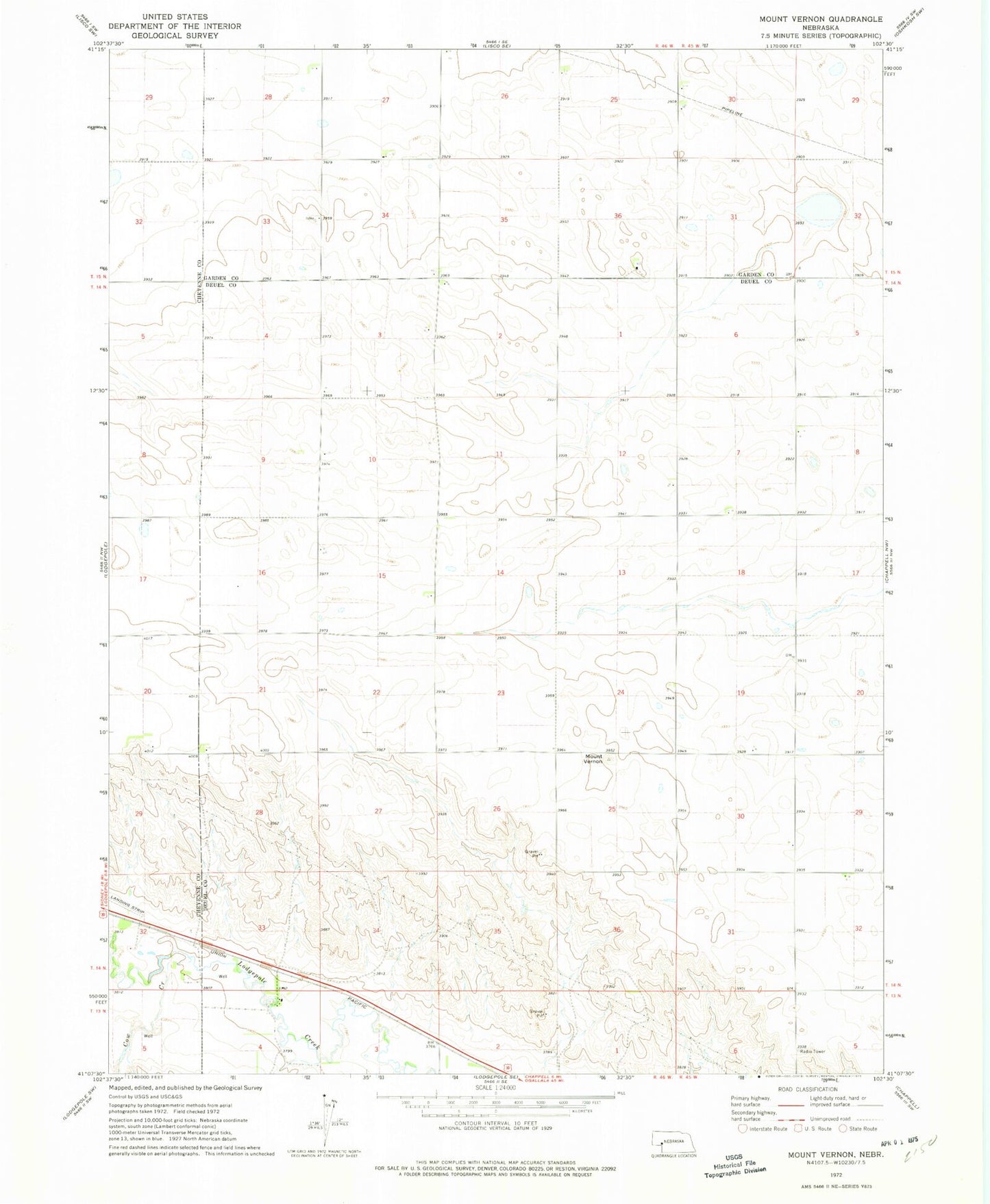Classic USGS Mount Vernon Nebraska 7.5'x7.5' Topo Map Image