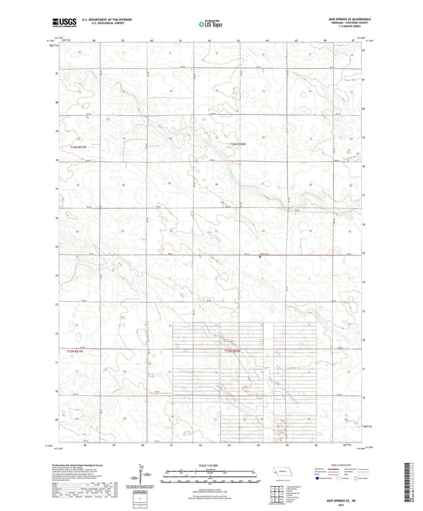 Mud Springs SE Nebraska US Topo Map Image