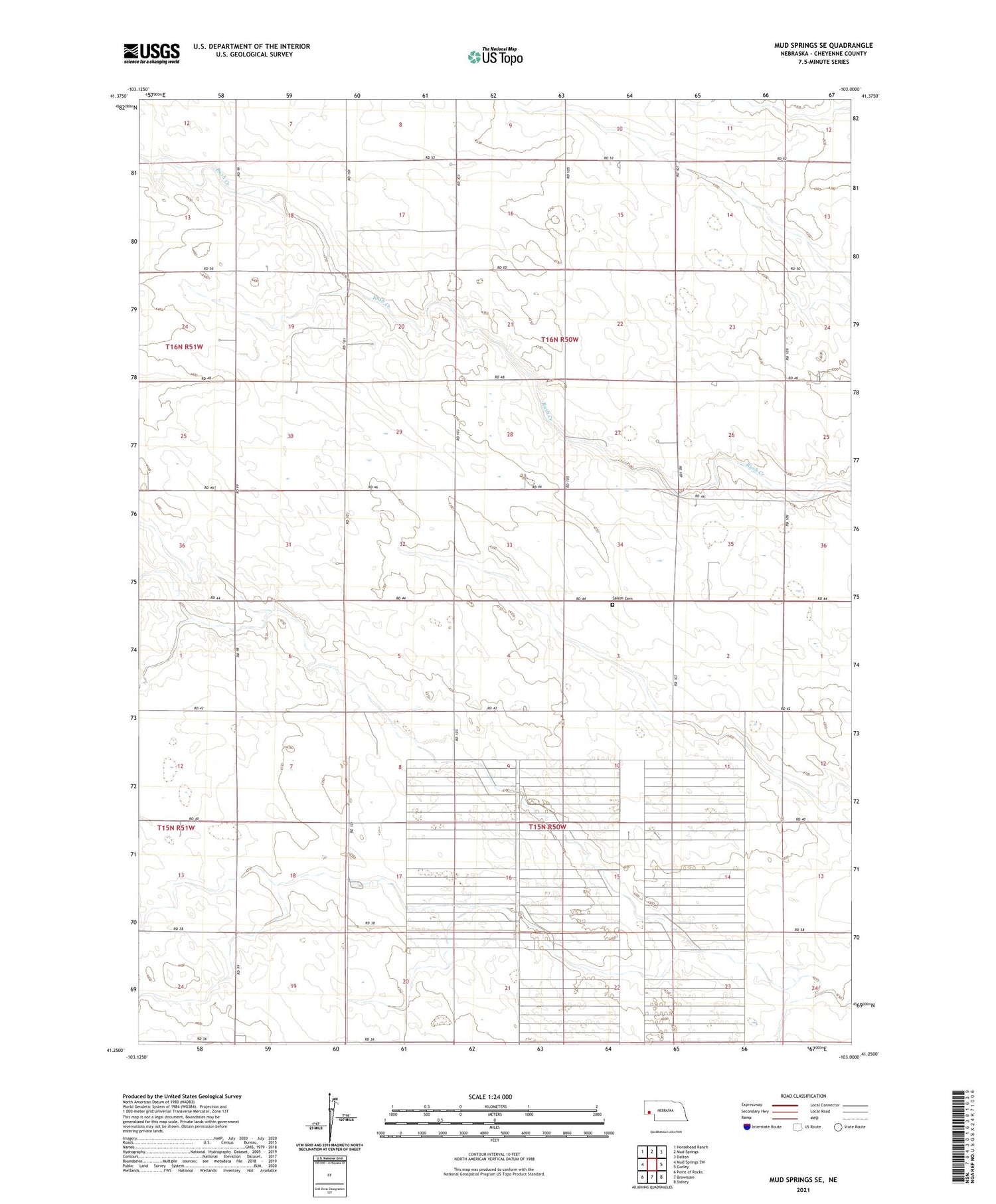 Mud Springs SE Nebraska US Topo Map Image
