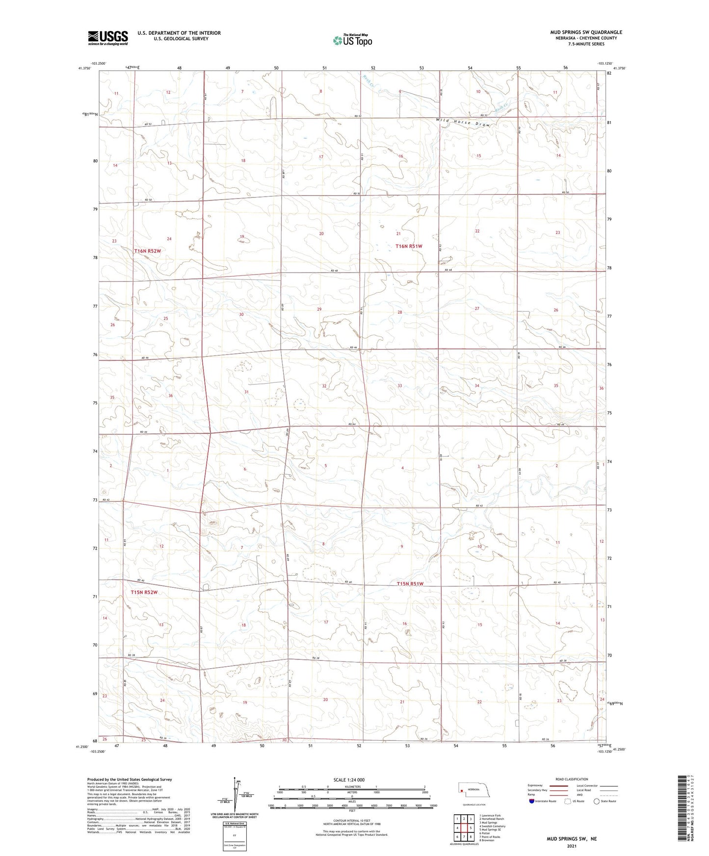 Mud Springs SW Nebraska US Topo Map Image