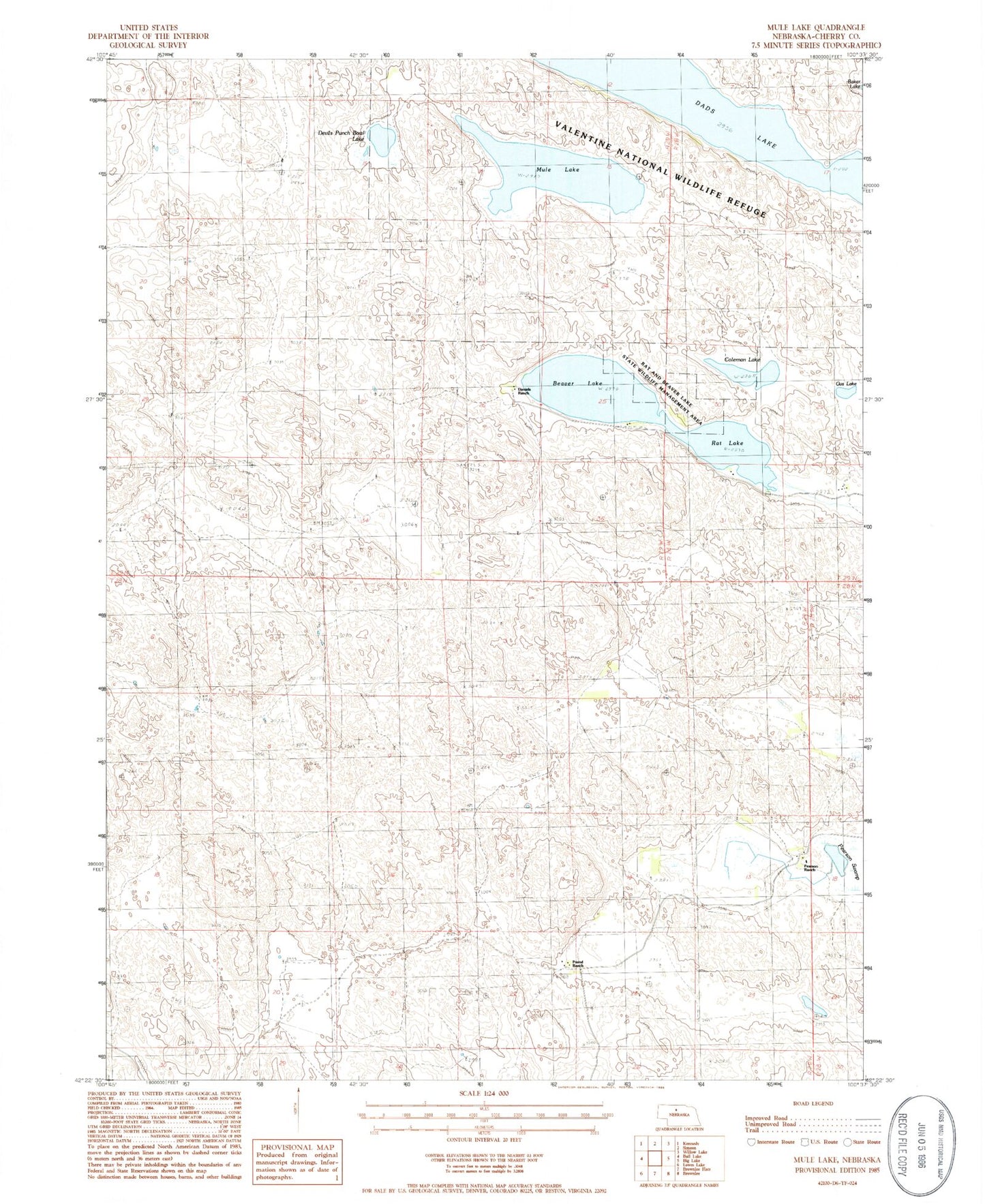 Classic USGS Mule Lake Nebraska 7.5'x7.5' Topo Map Image