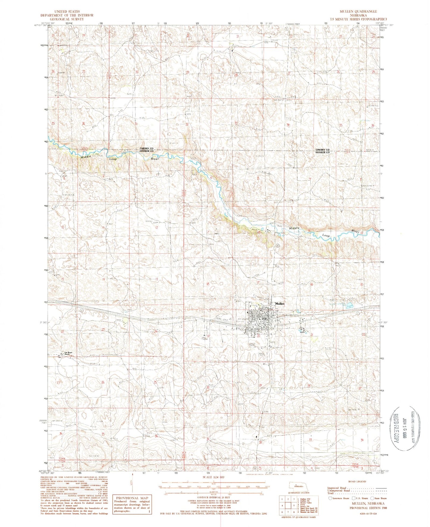 Classic USGS Mullen Nebraska 7.5'x7.5' Topo Map Image